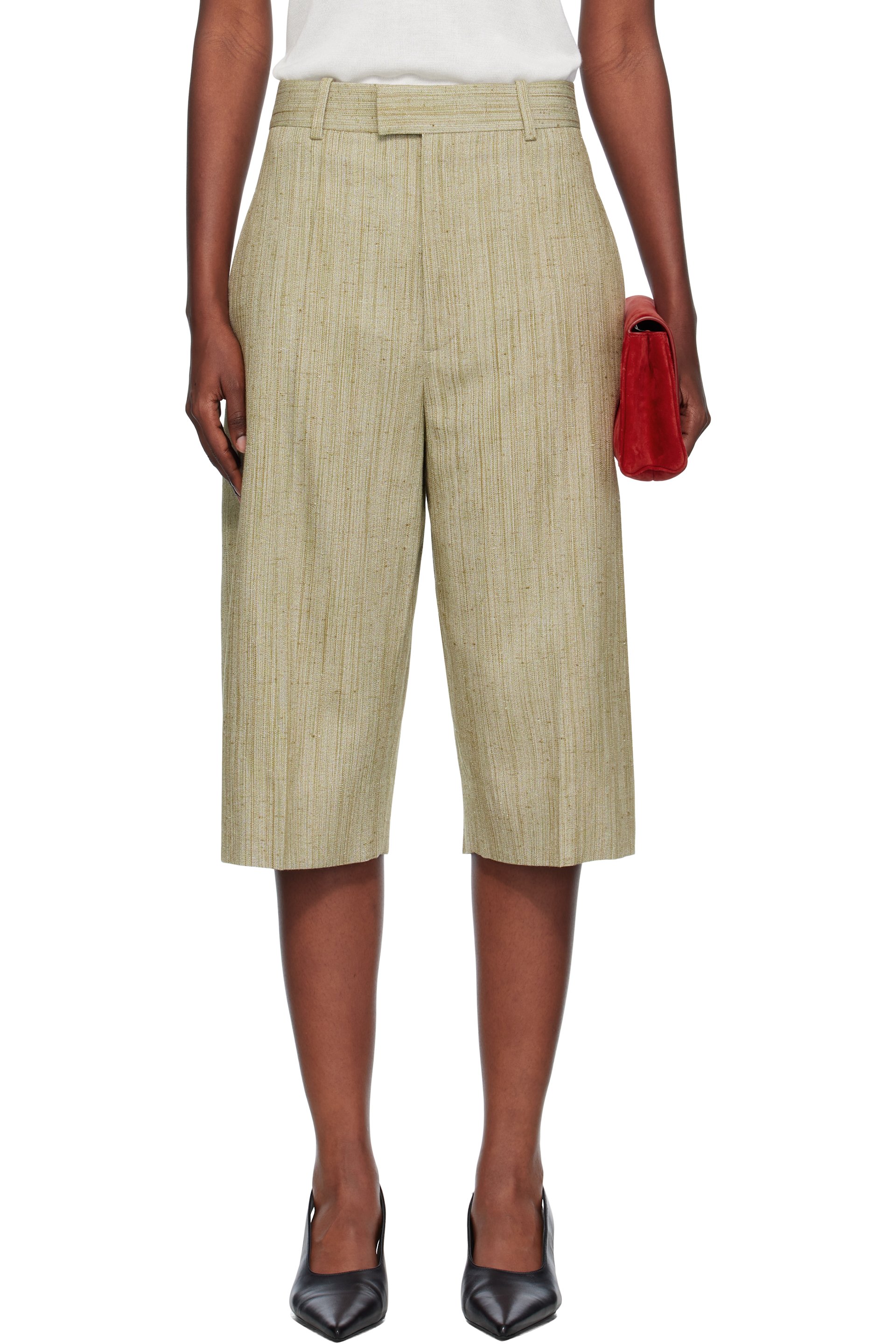 Bottega Veneta - Culotte-short kaki en soie et viscose