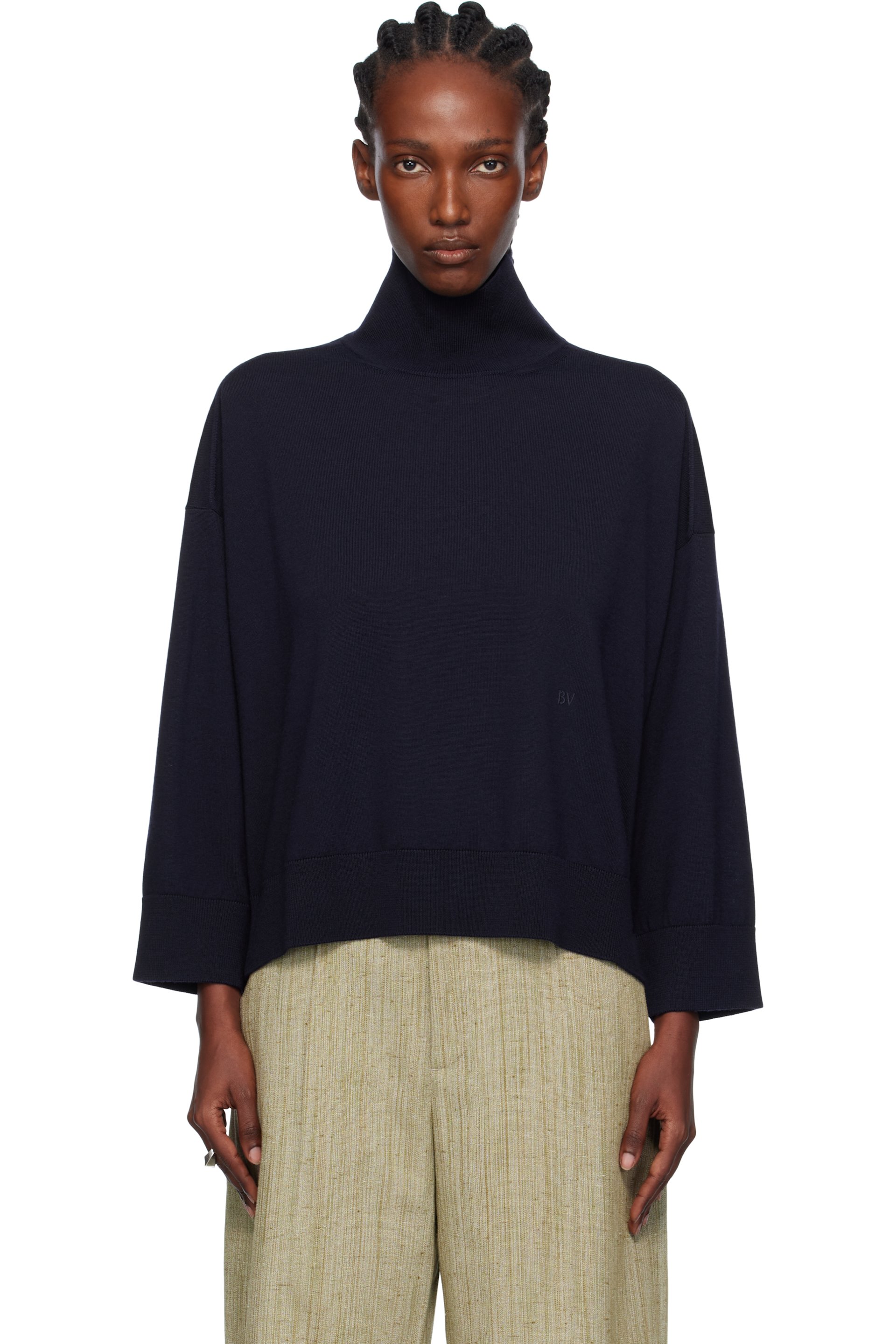 Bottega Veneta - Col roulé bleu marine en laine