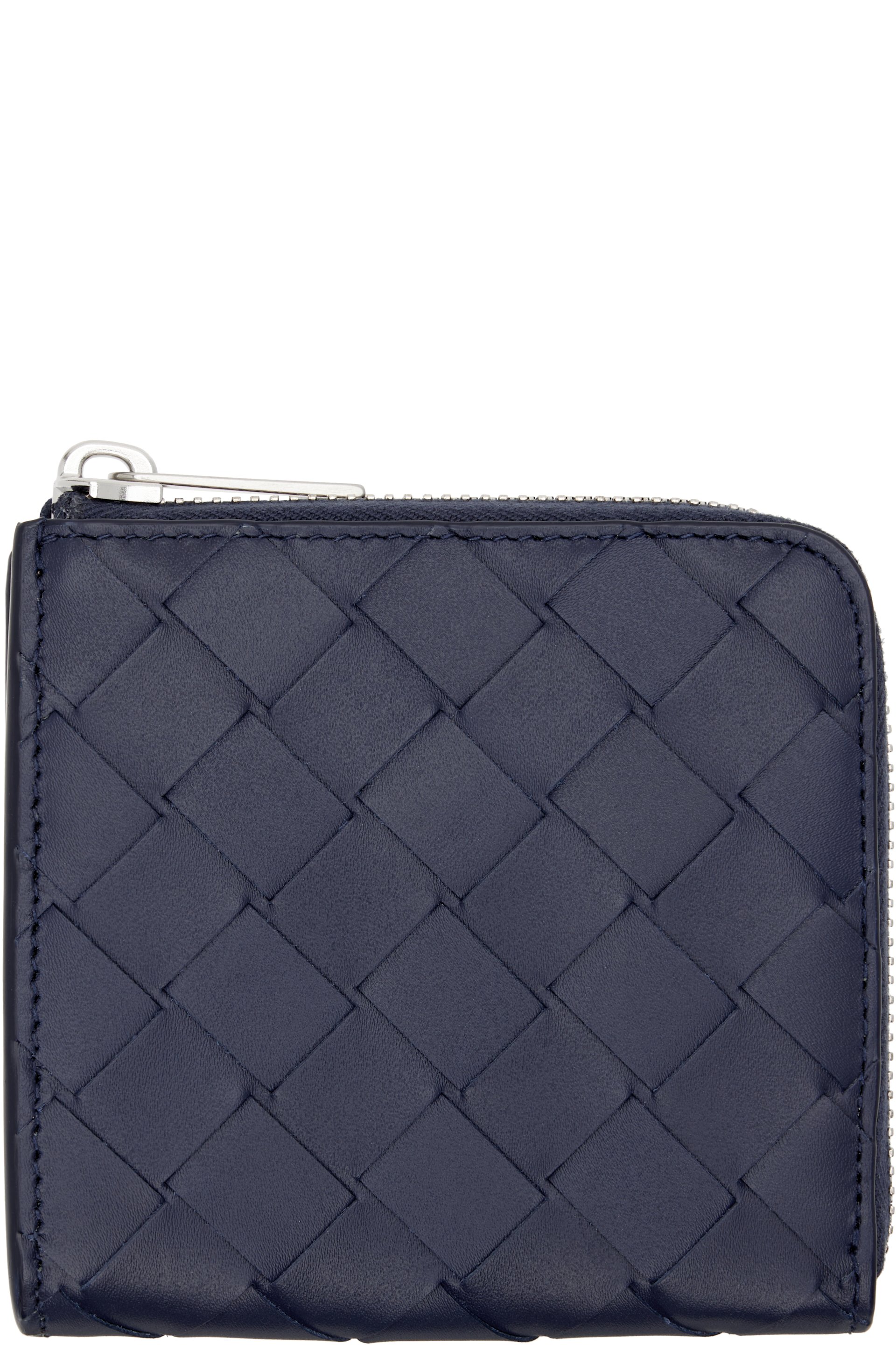 Bottega Veneta - Navy Intrecciato Square Zip Around Wallet