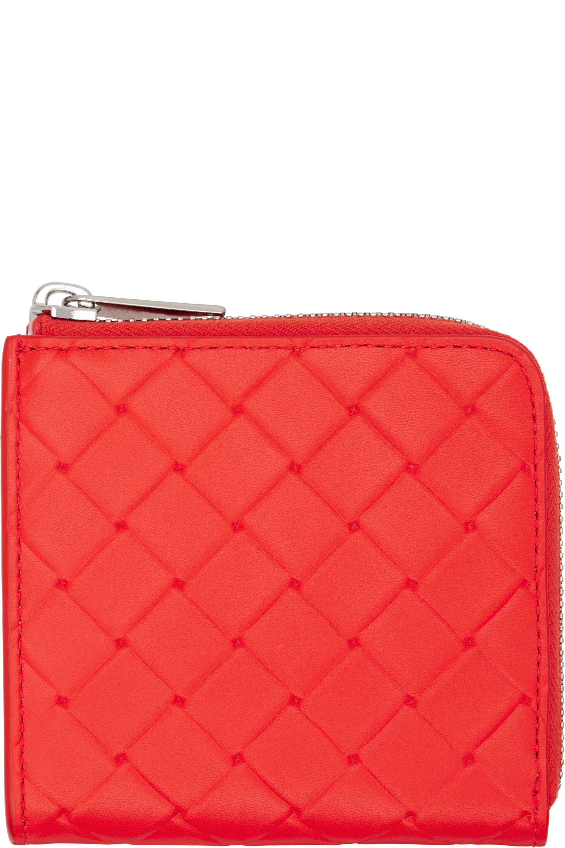 Bottega Veneta - Orange Intrecciato Stamp Square Zip Around Wallet