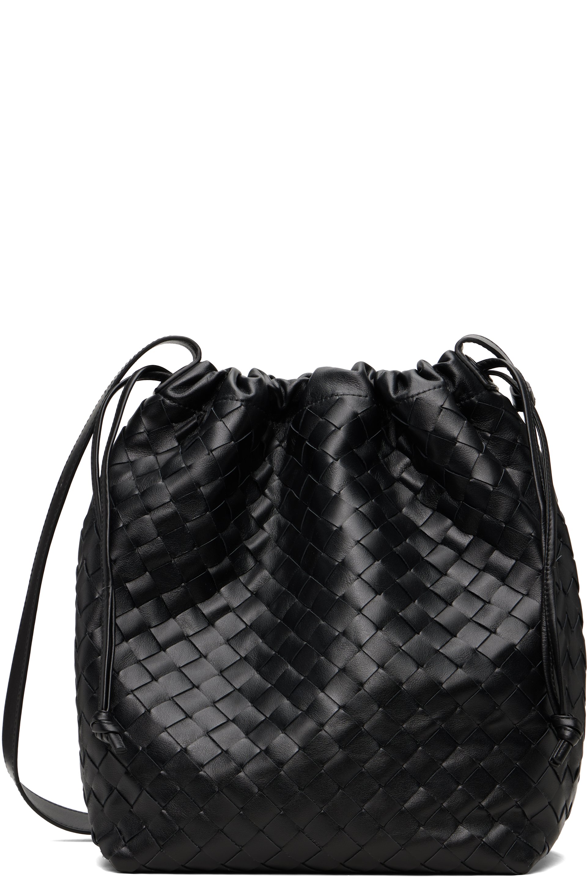 Bottega Veneta: Black Intrecciato Biblioteca Bucket Tote | SSENSE