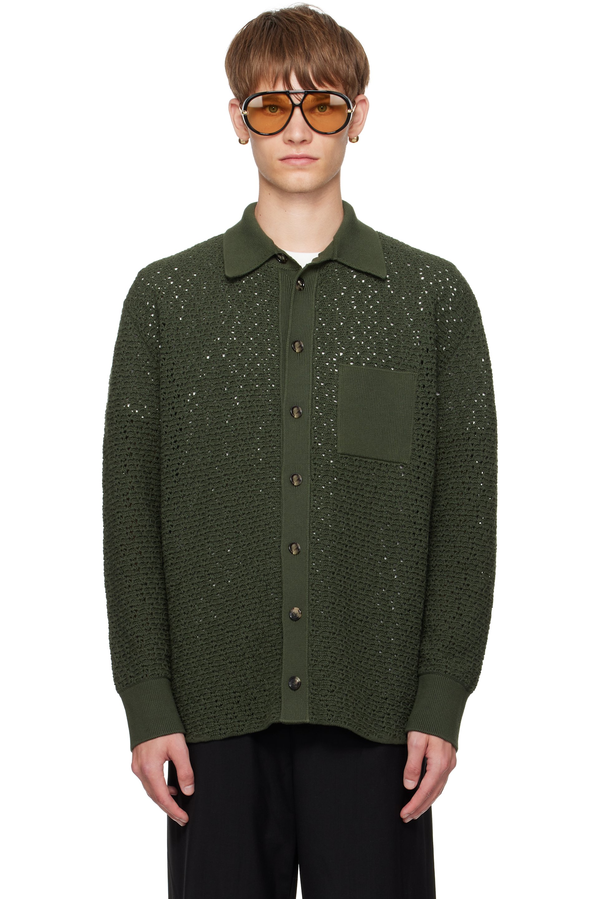 Bottega Veneta - Green Cotton Crochet Cardigan