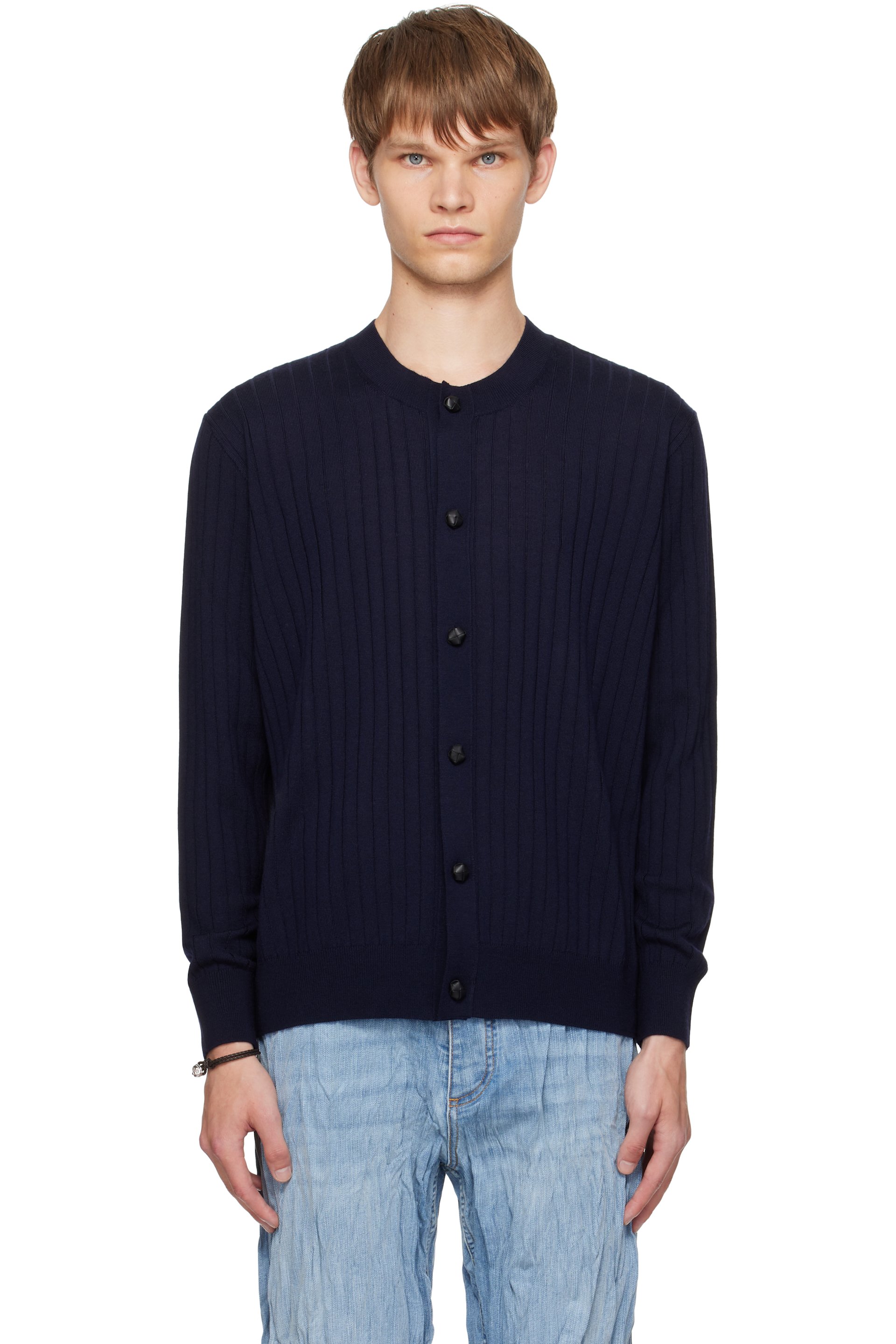 Bottega Veneta - Navy Wool Rib Cardigan