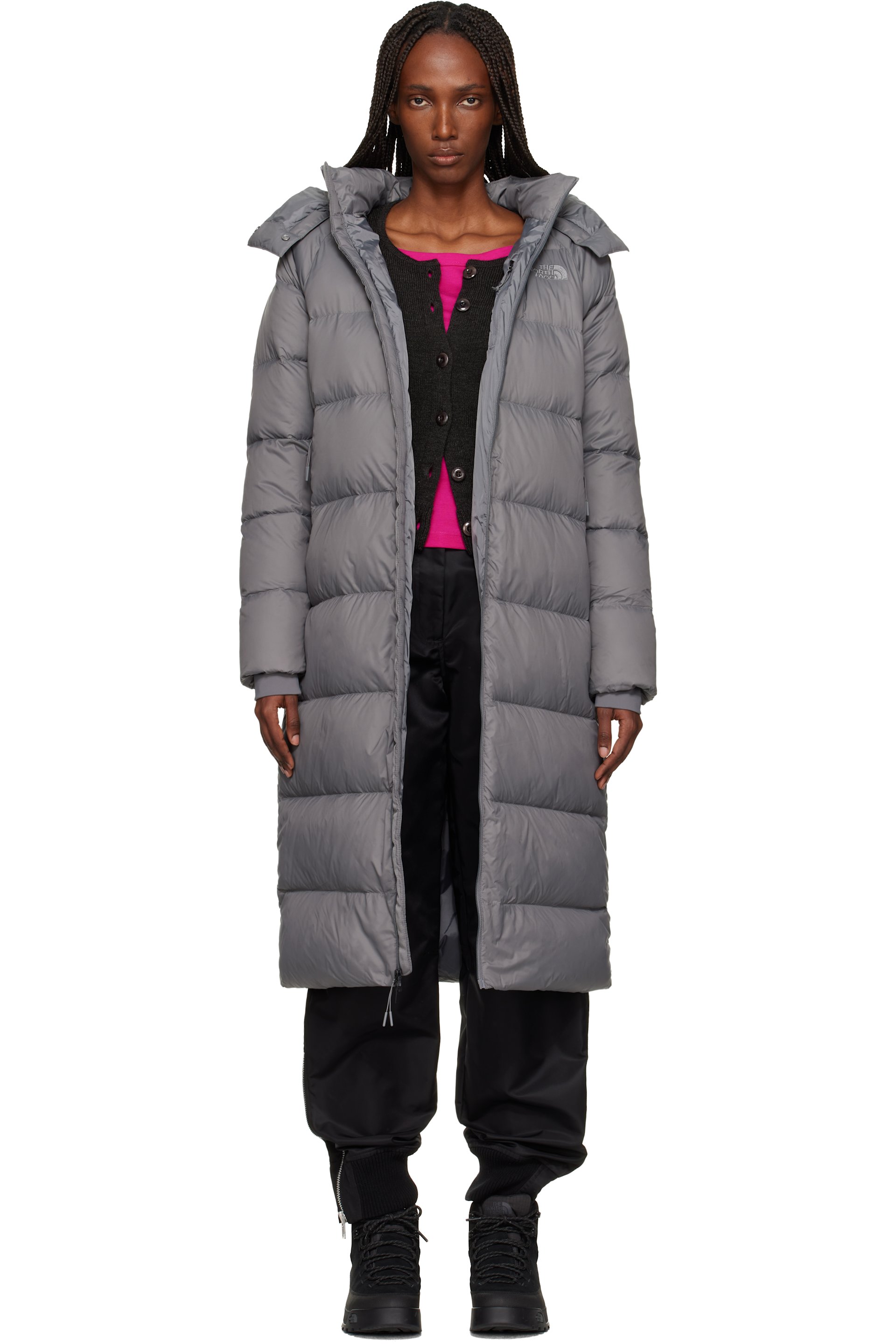 Gray City Long Hooded Down Jacket by The North Face on Sale