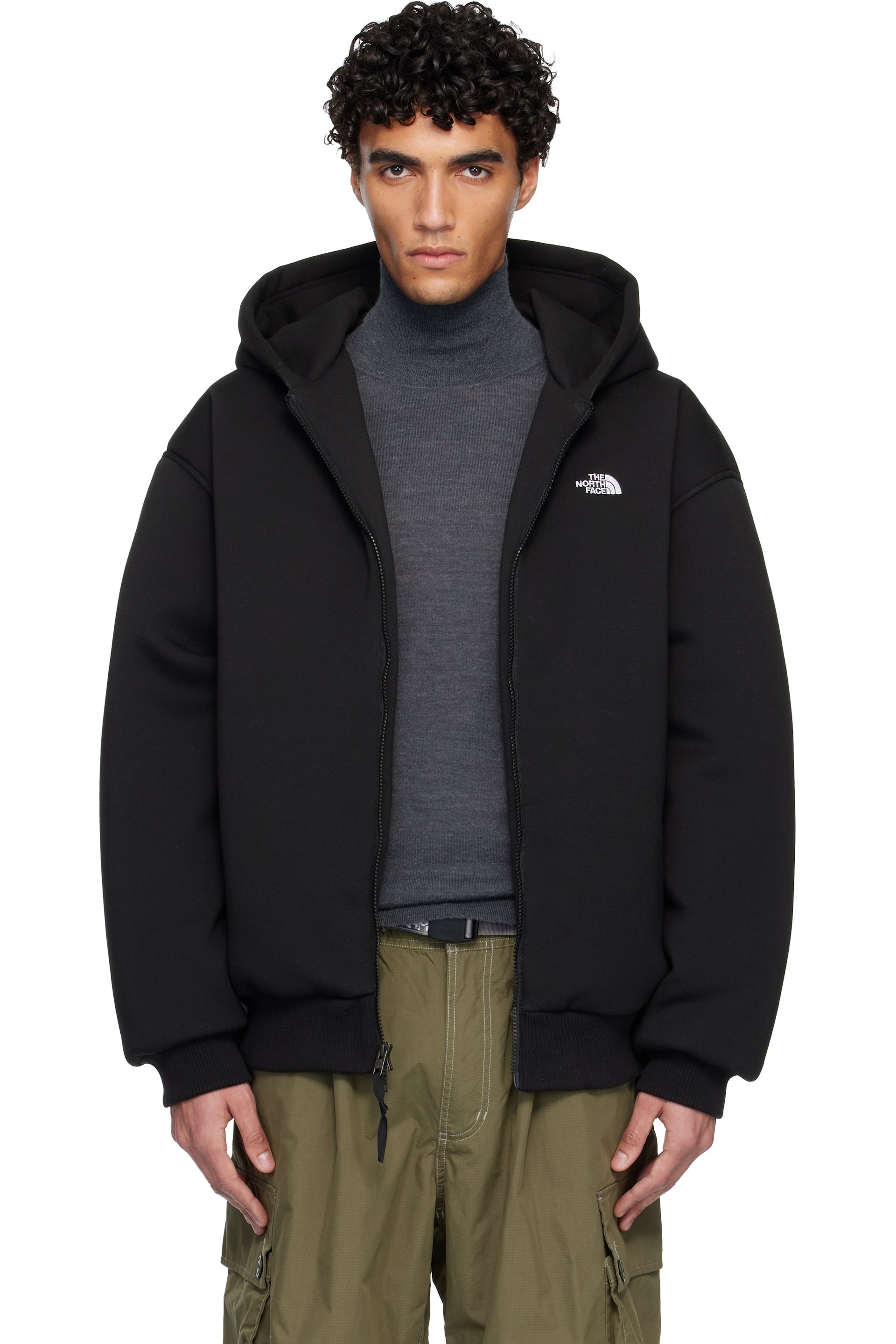 The North Face - Black 'Leather Pack' Insulated Hoodie Jacket