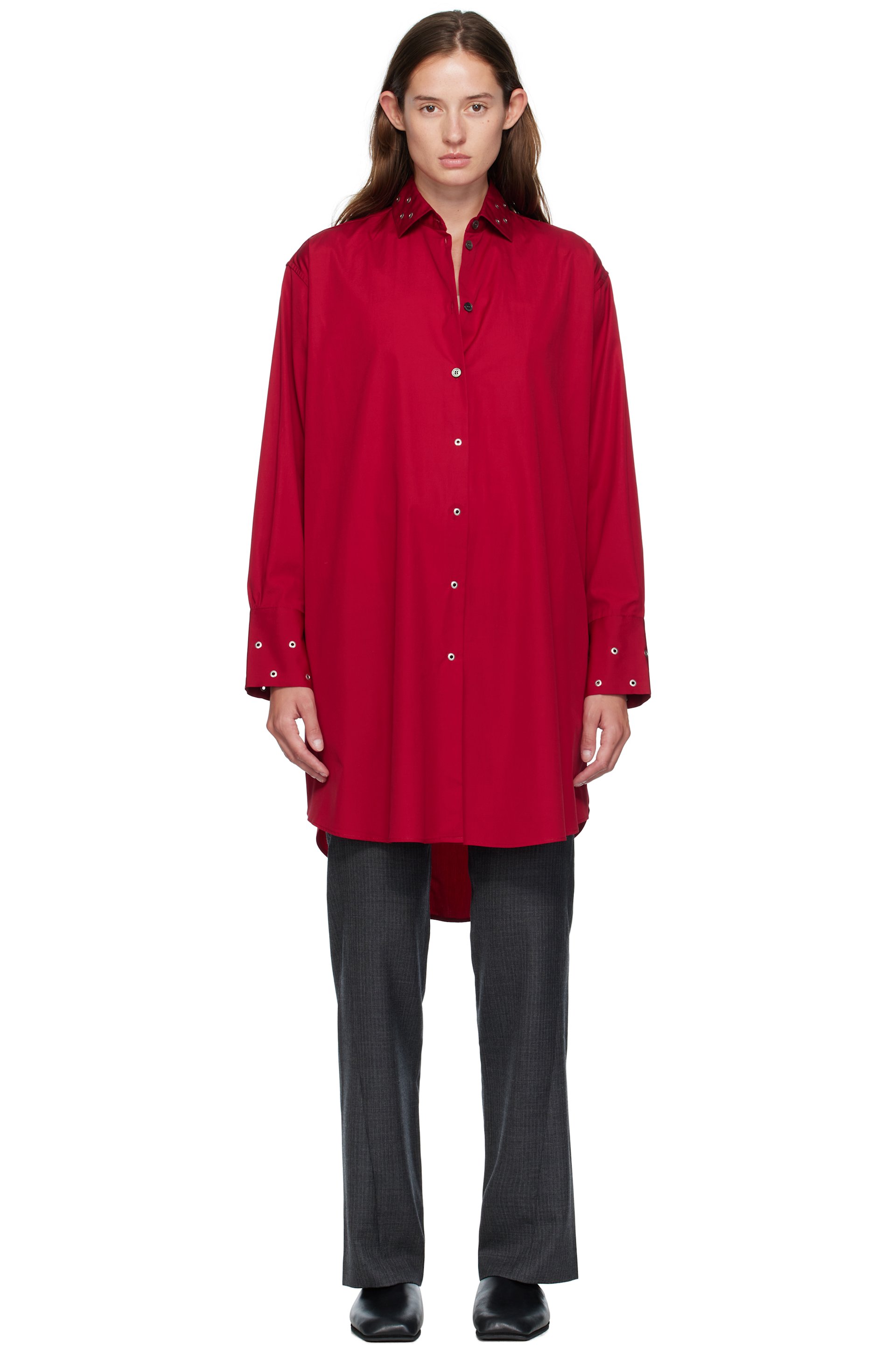 OUR LEGACY - Robe midi Frock rouge à col classique