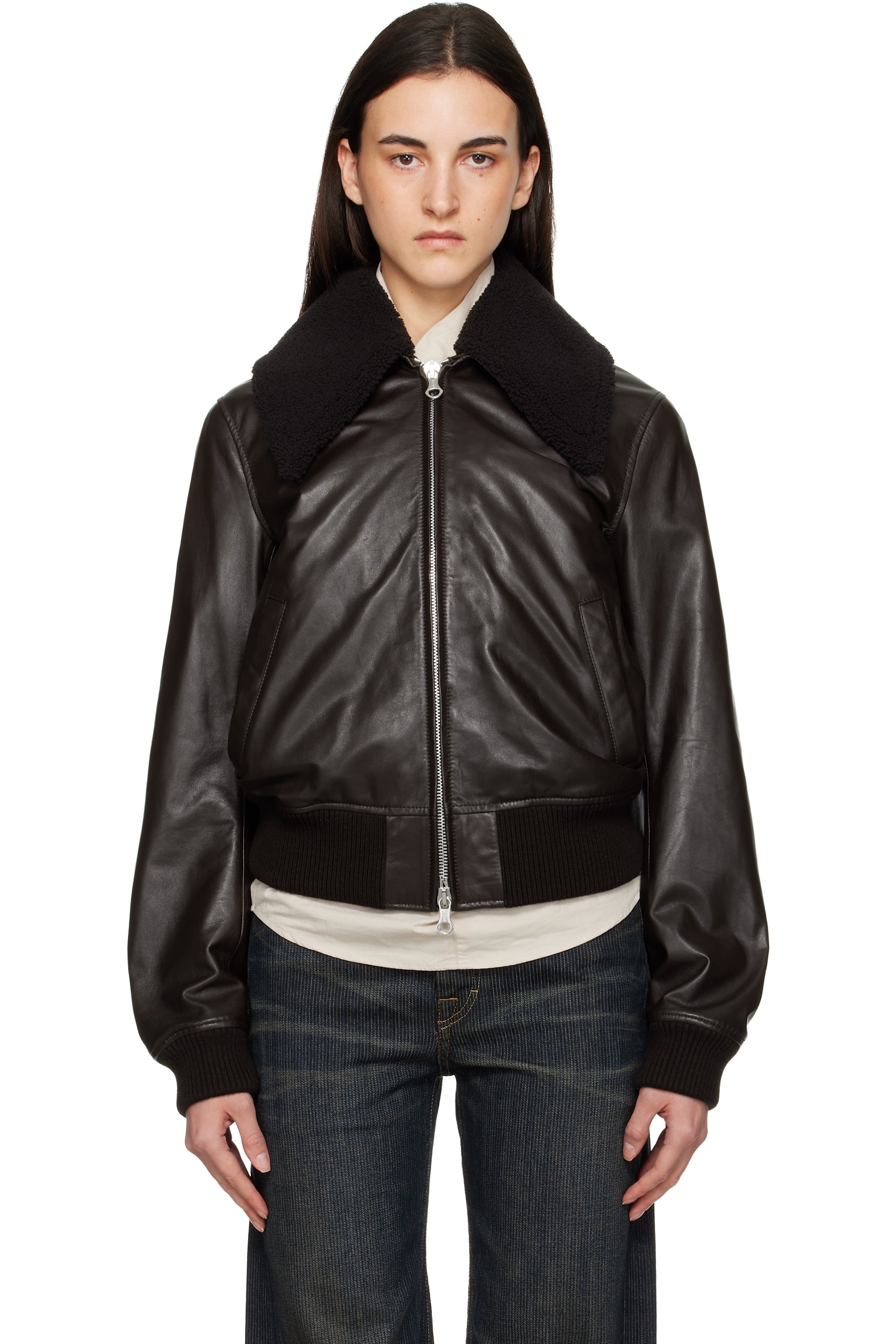OUR LEGACY: Brown Pharos Leather Bomber Jacket | SSENSE