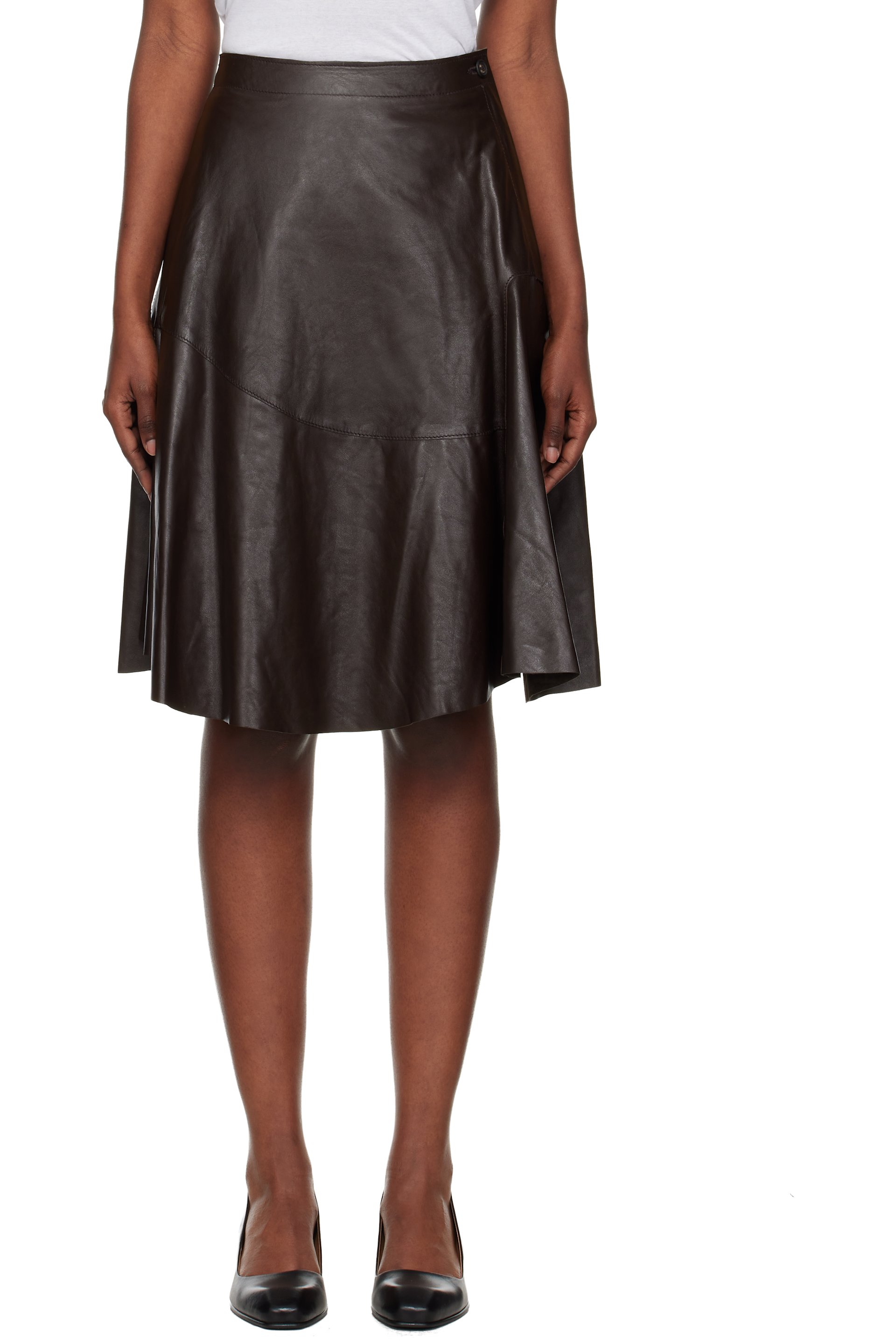 OUR LEGACY - Jupe midi Waltz brune en cuir