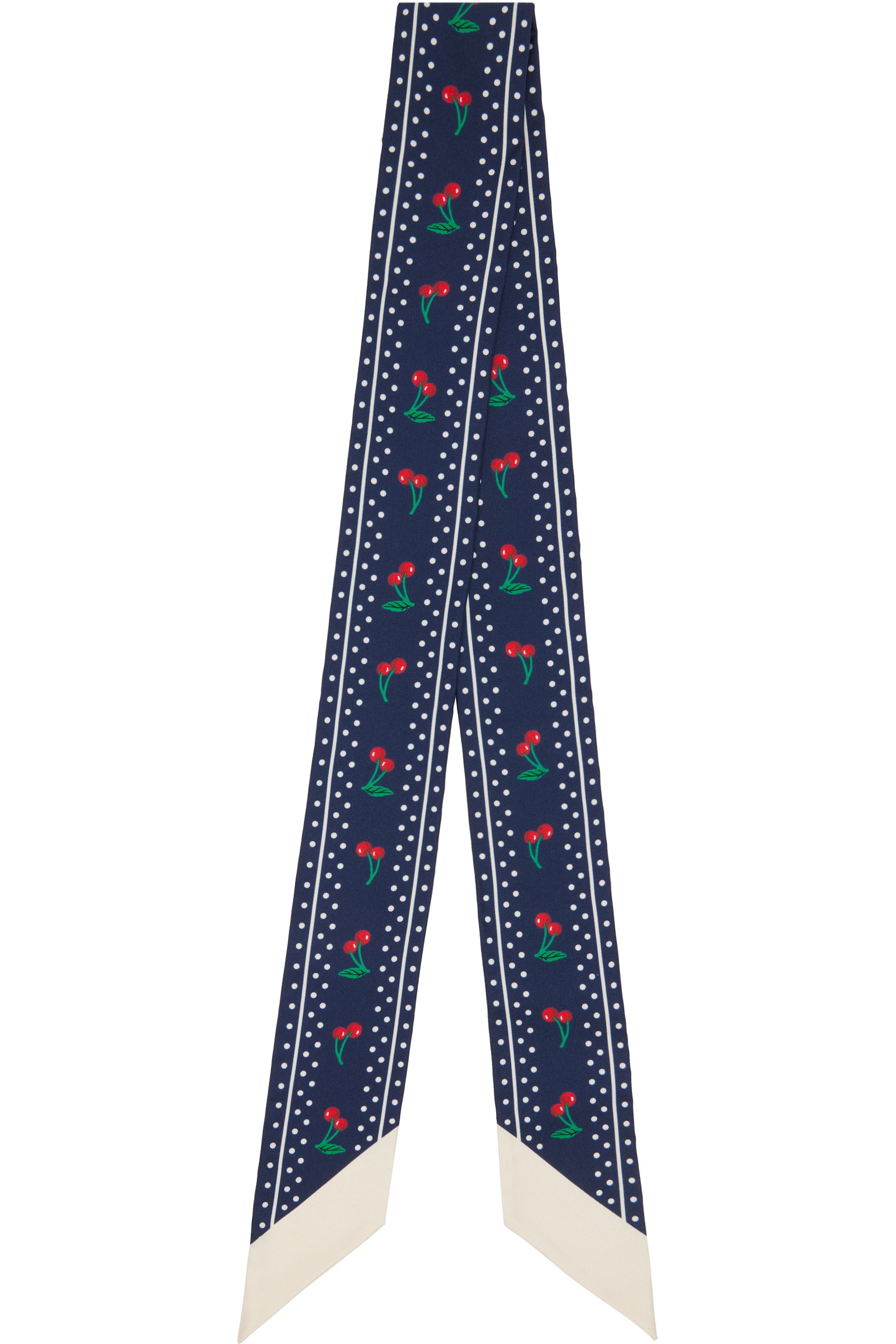 Valentino Garavani - Foulard bleu marine en soie à motif de cerises