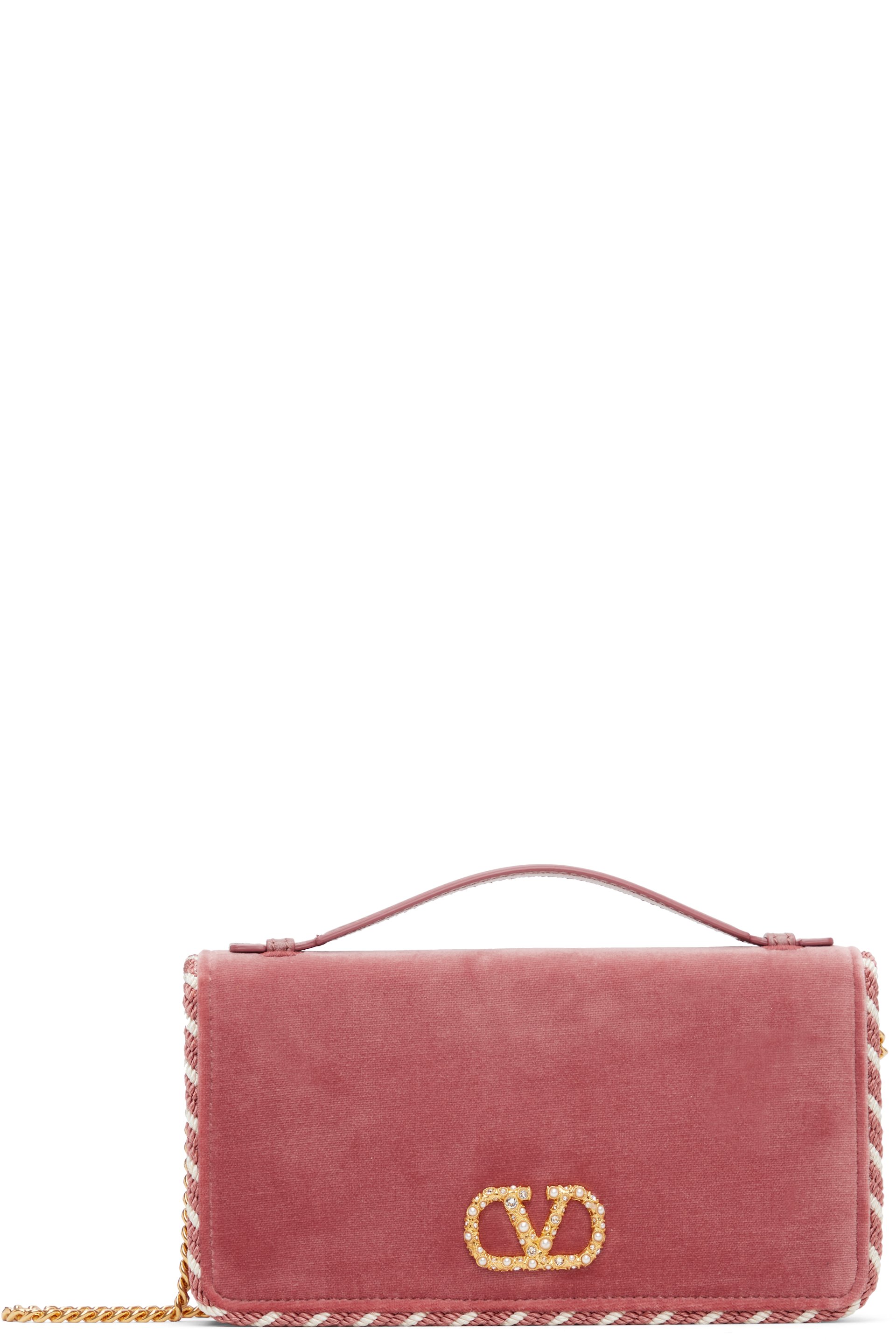 Valentino Garavani - Sac portefeuille rose à logo en V à cristaux