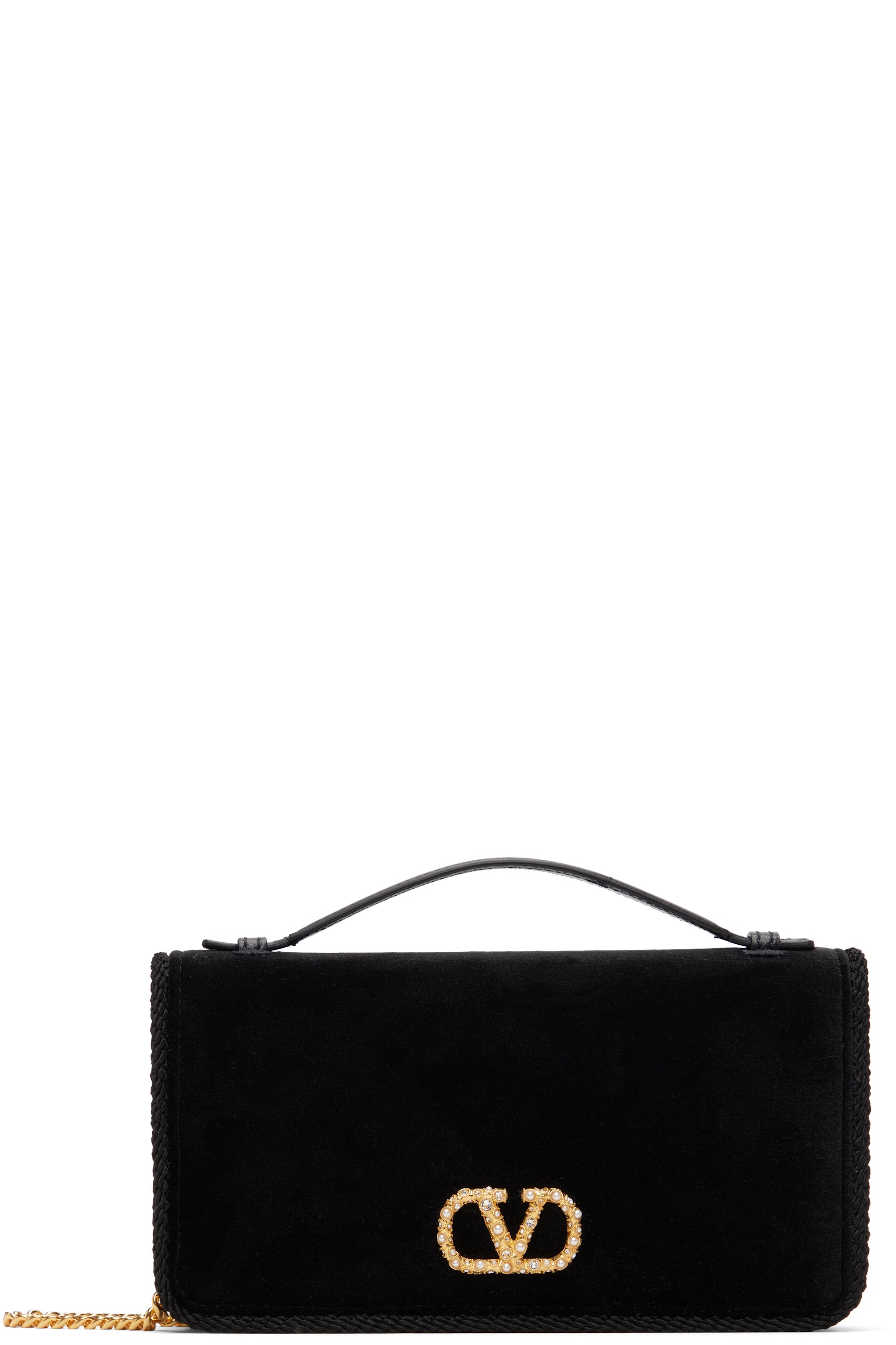 Valentino Garavani - Sac portefeuille noir à logo en V à cristaux