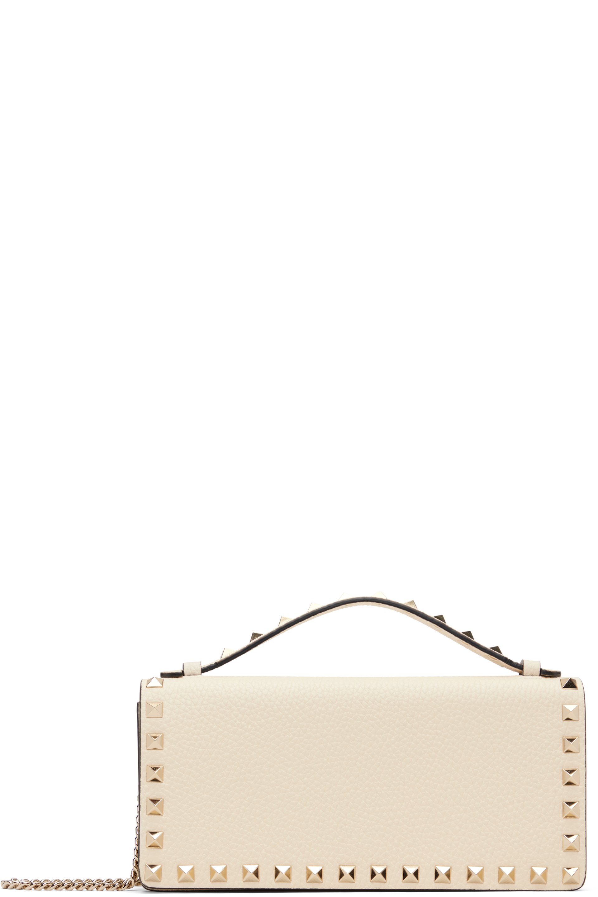 Valentino Garavani - Sac portefeuille blanc cassé à clous Rockstud