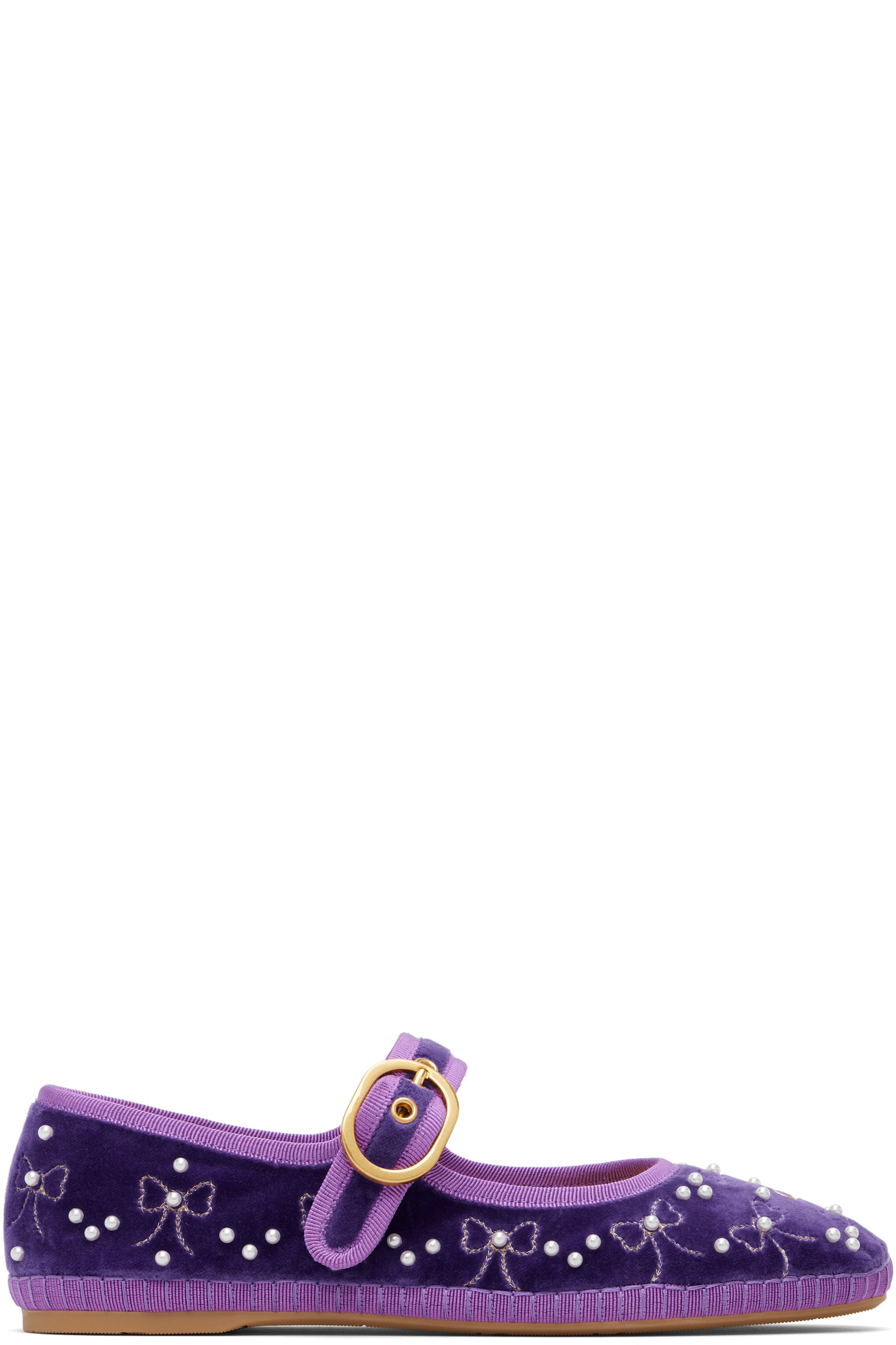 Valentino Garavani - Ballerines de style Charles IX Endouce mauves en velours