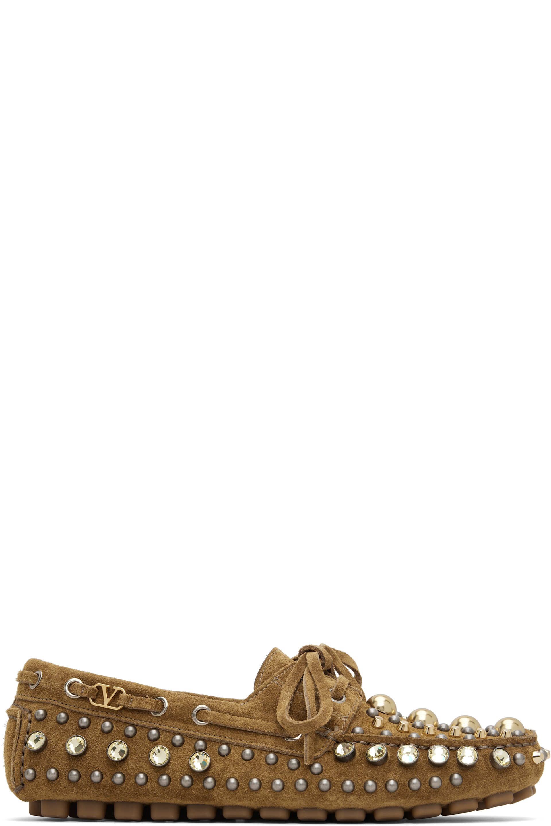 Valentino Garavani - Chaussures bateau brunes à clous