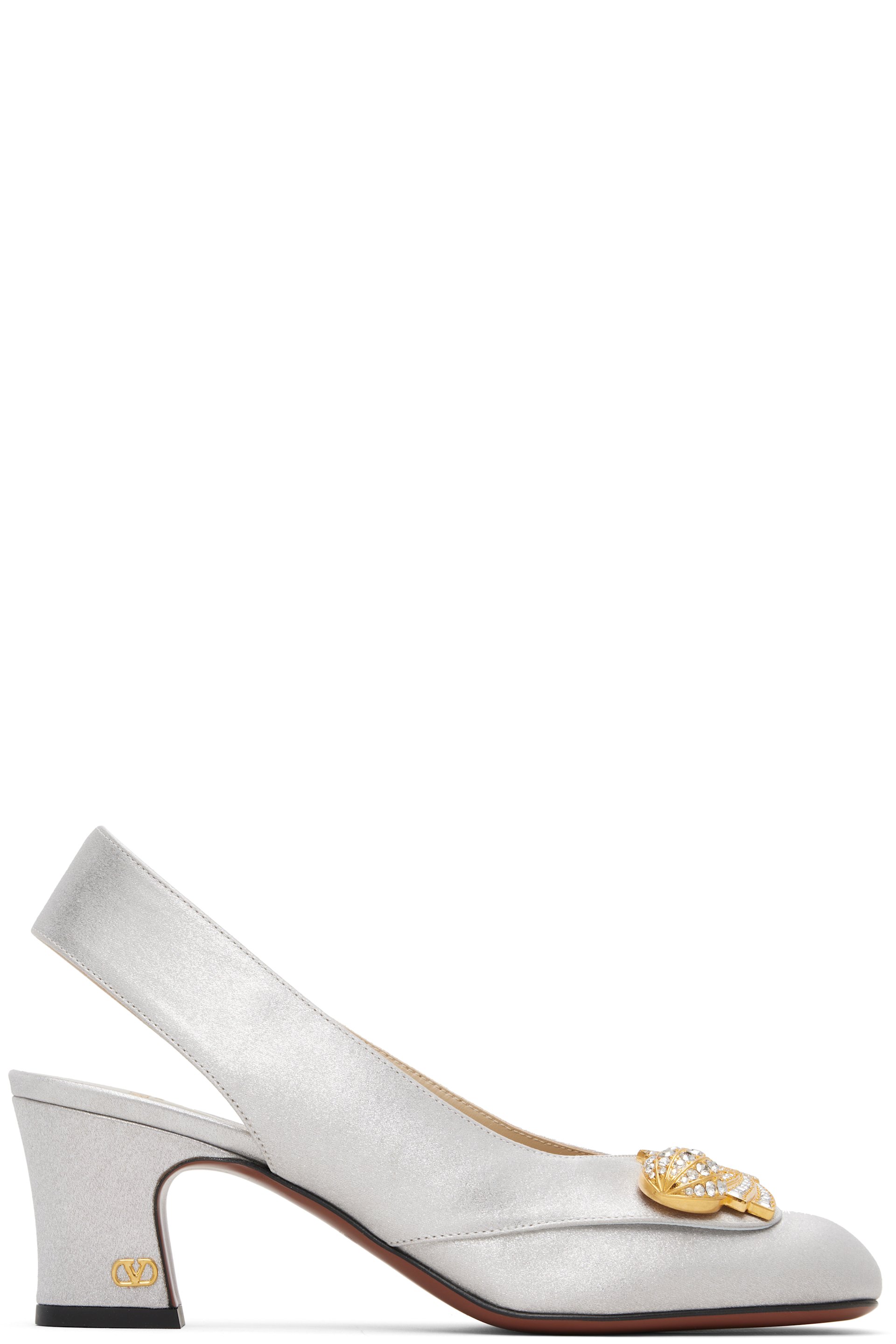 Valentino Garavani - Chaussures à talon Adamantine argentées en étoffe scintillante à bride arrière