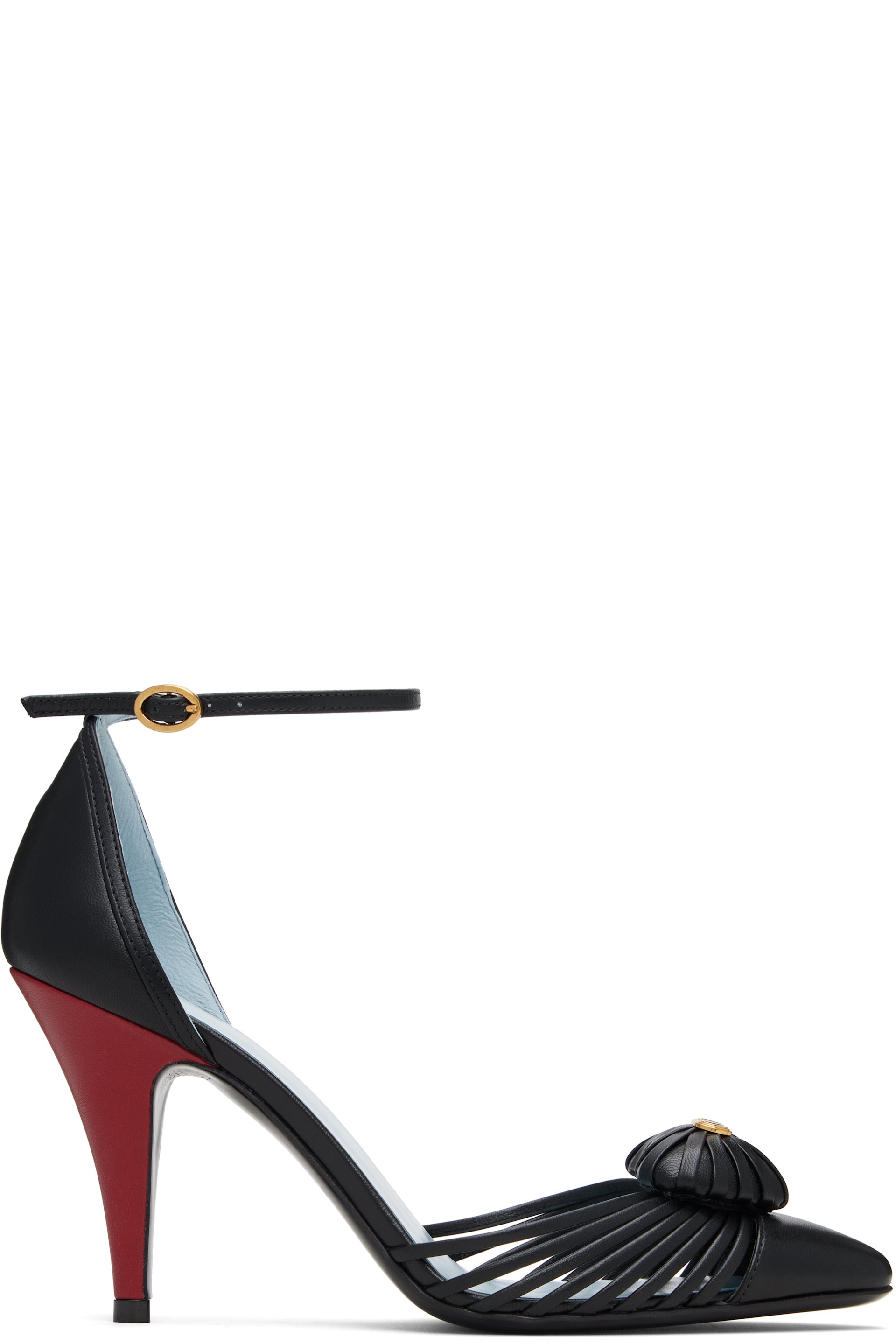 Valentino Garavani - Chaussures à talon noires en cuir à bride de cheville