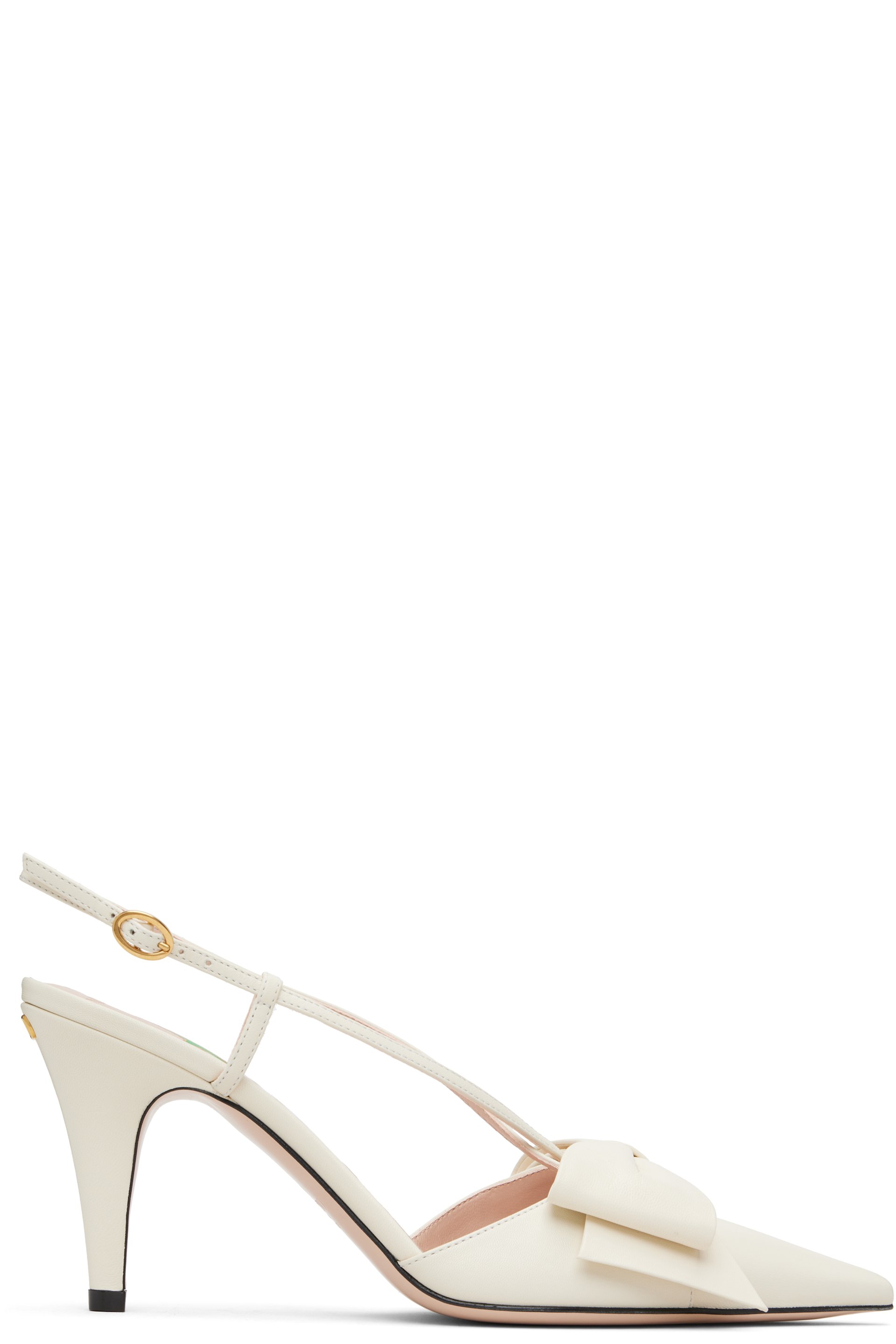 Valentino Garavani - Chaussures à talon Bowow blanc cassé en chevreau à bride arrière