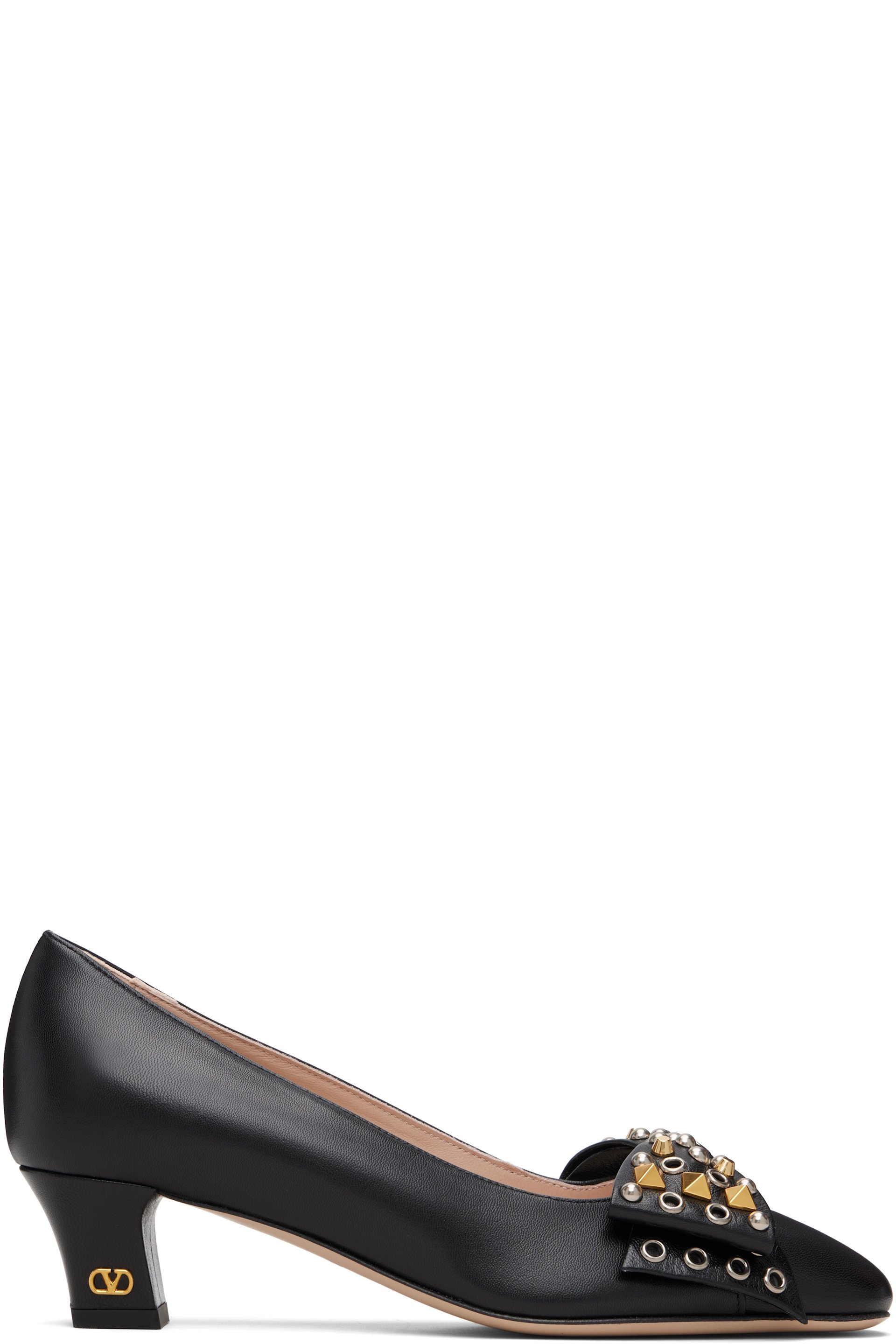Valentino Garavani - Chaussures à talon Bowow noires en chevreau