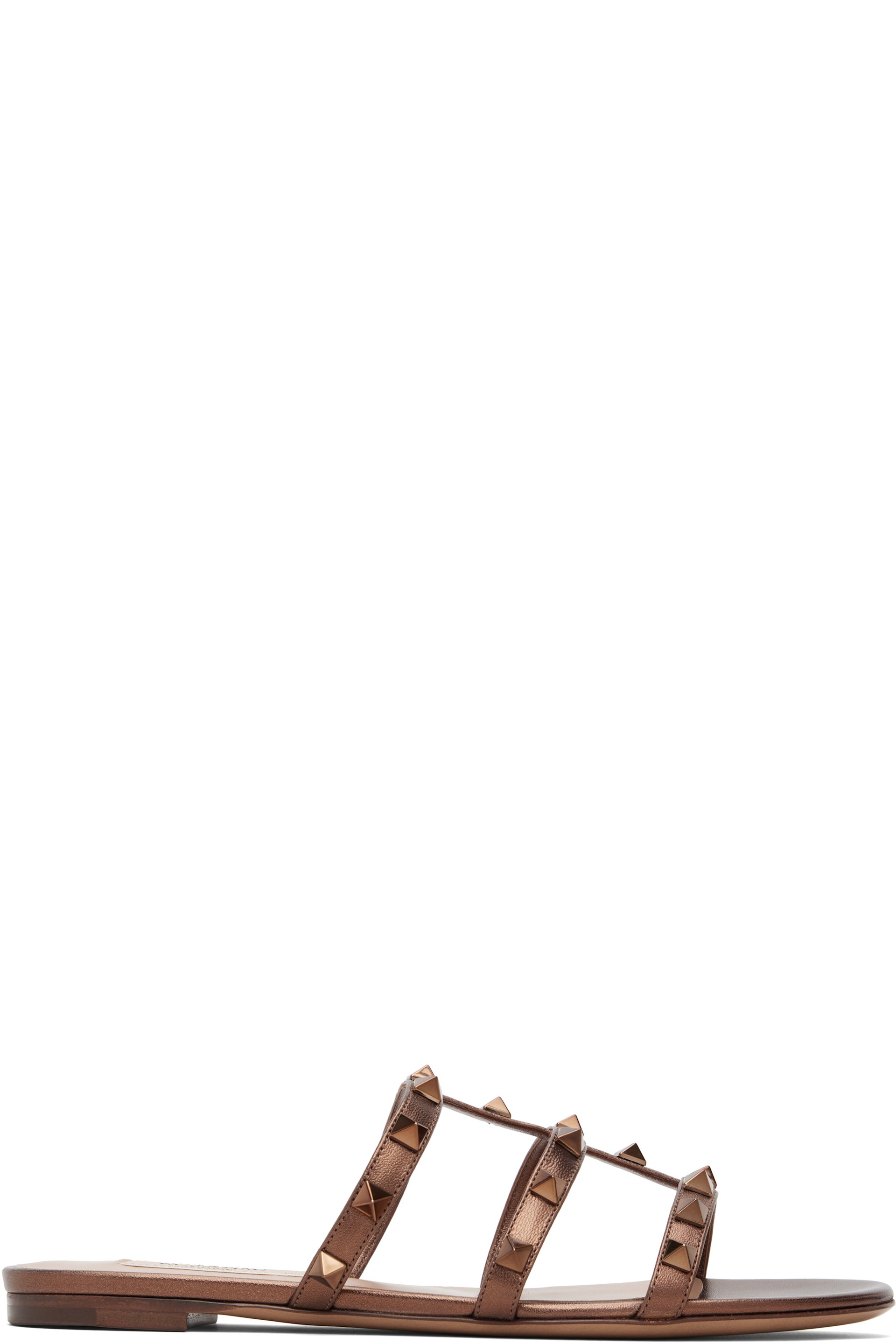 Valentino Garavani - Sandales à enfiler bronze en cuir nappa métallique à clous Rockstud