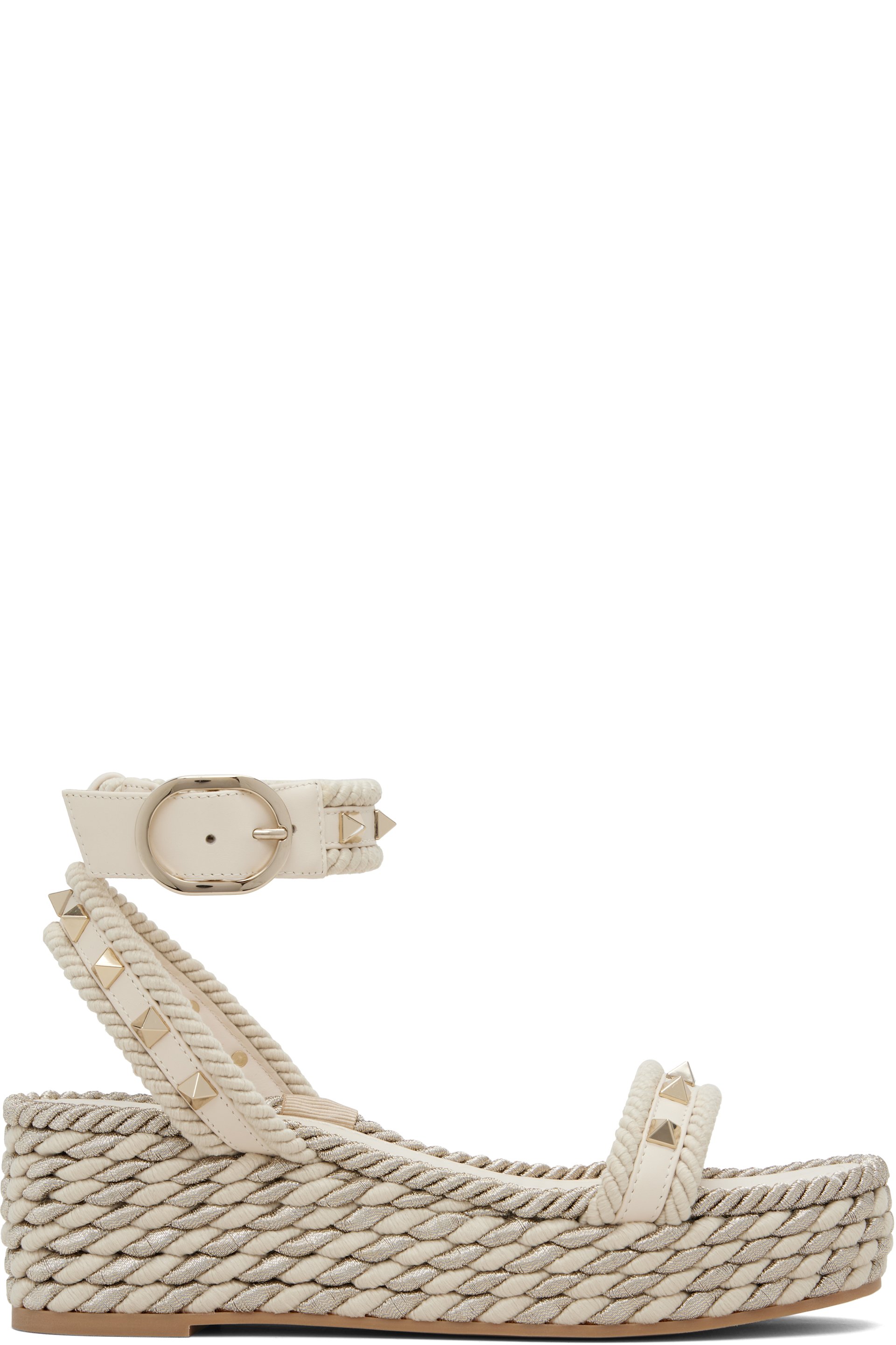 Valentino Garavani - Sandales blanc cassé à clous Rockstud et à plateforme