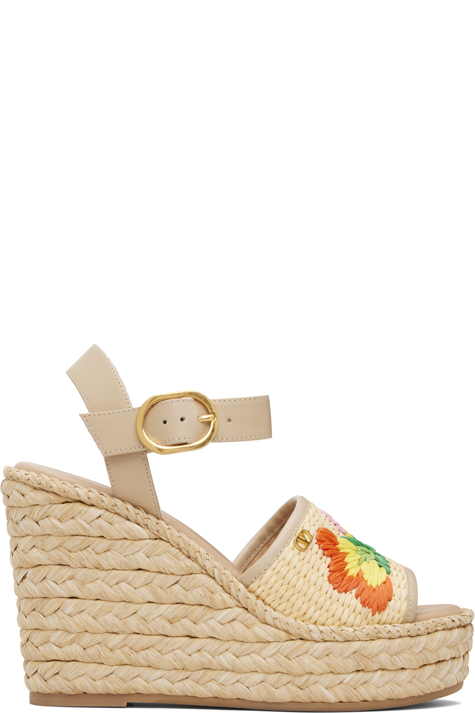 Valentino Garavani - Sandales à talon compensé Espadrillas beiges