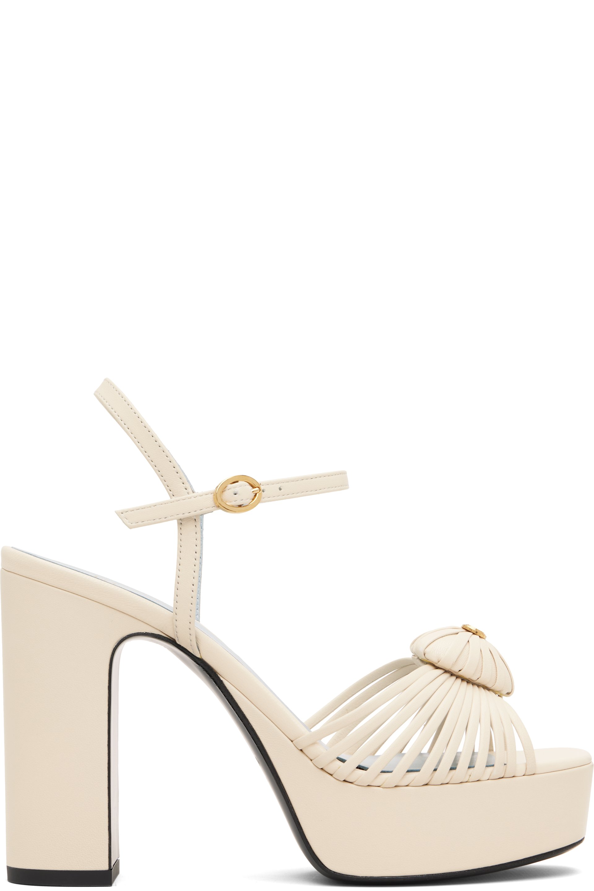 Valentino Garavani - Sandales blanc cassé à plateforme et à logo en V