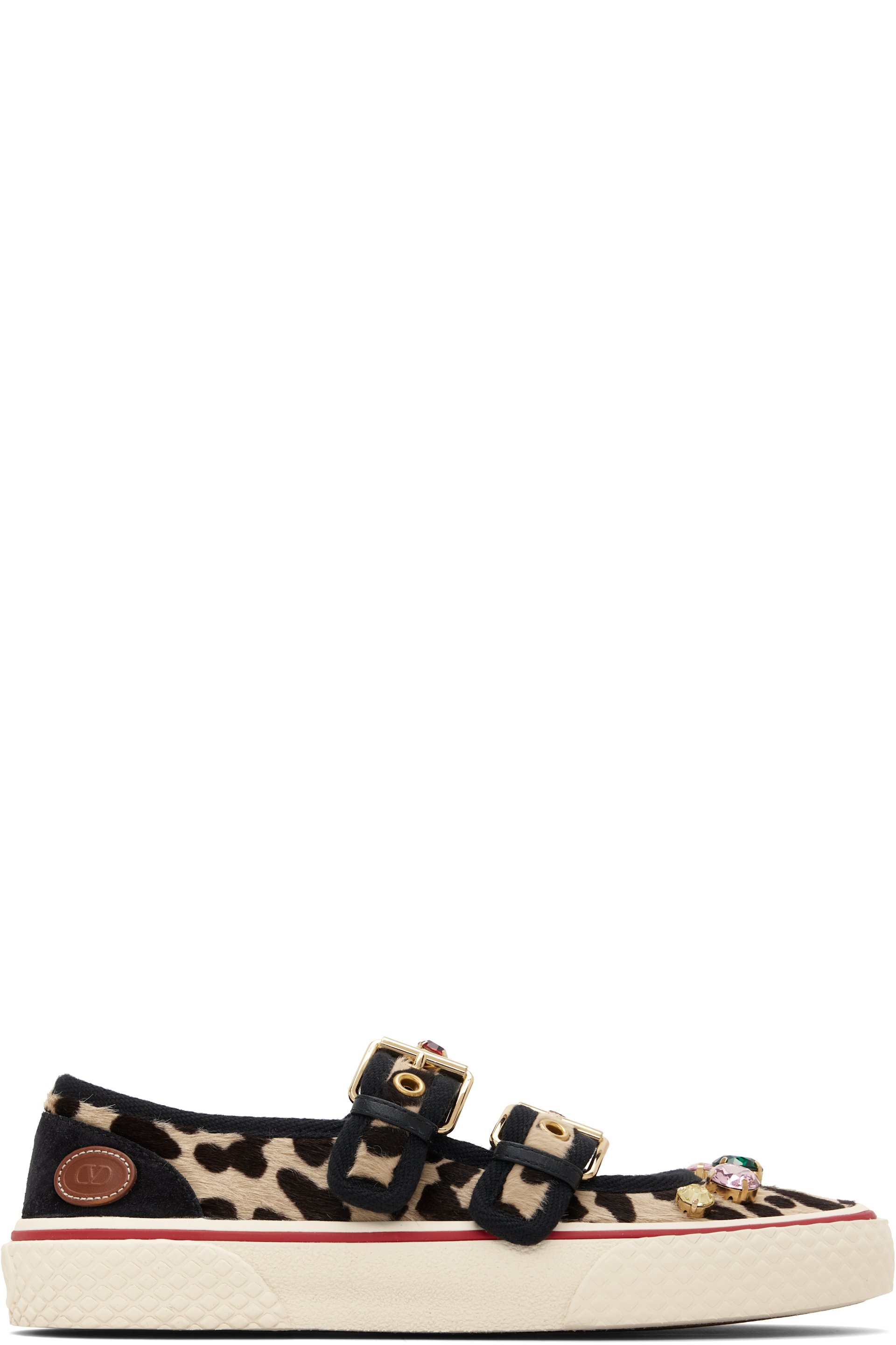 Valentino Garavani - Baskets noir et beige à boucles