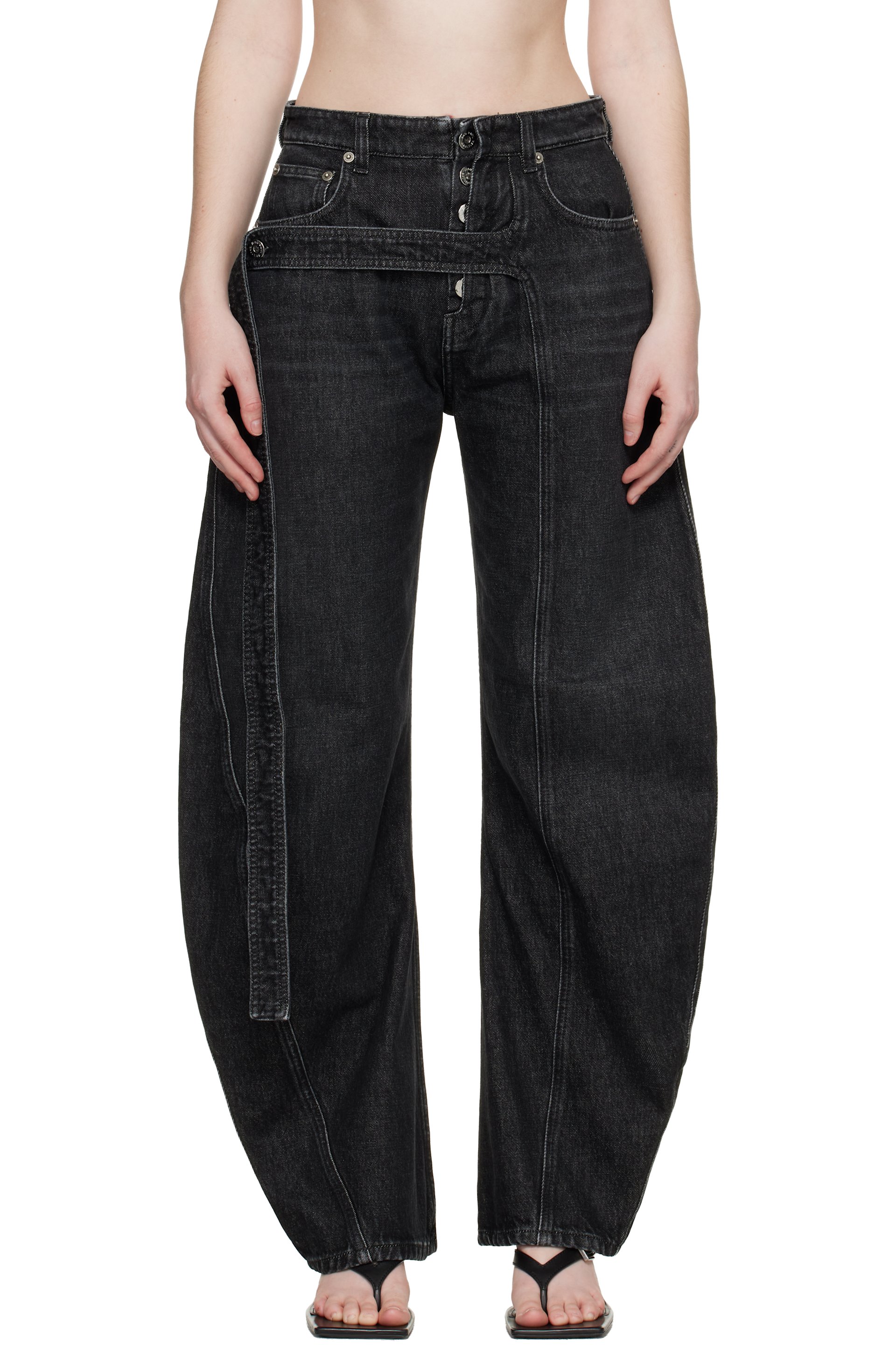 Jean Paul Gaultier - Jean noir en denim à sangle