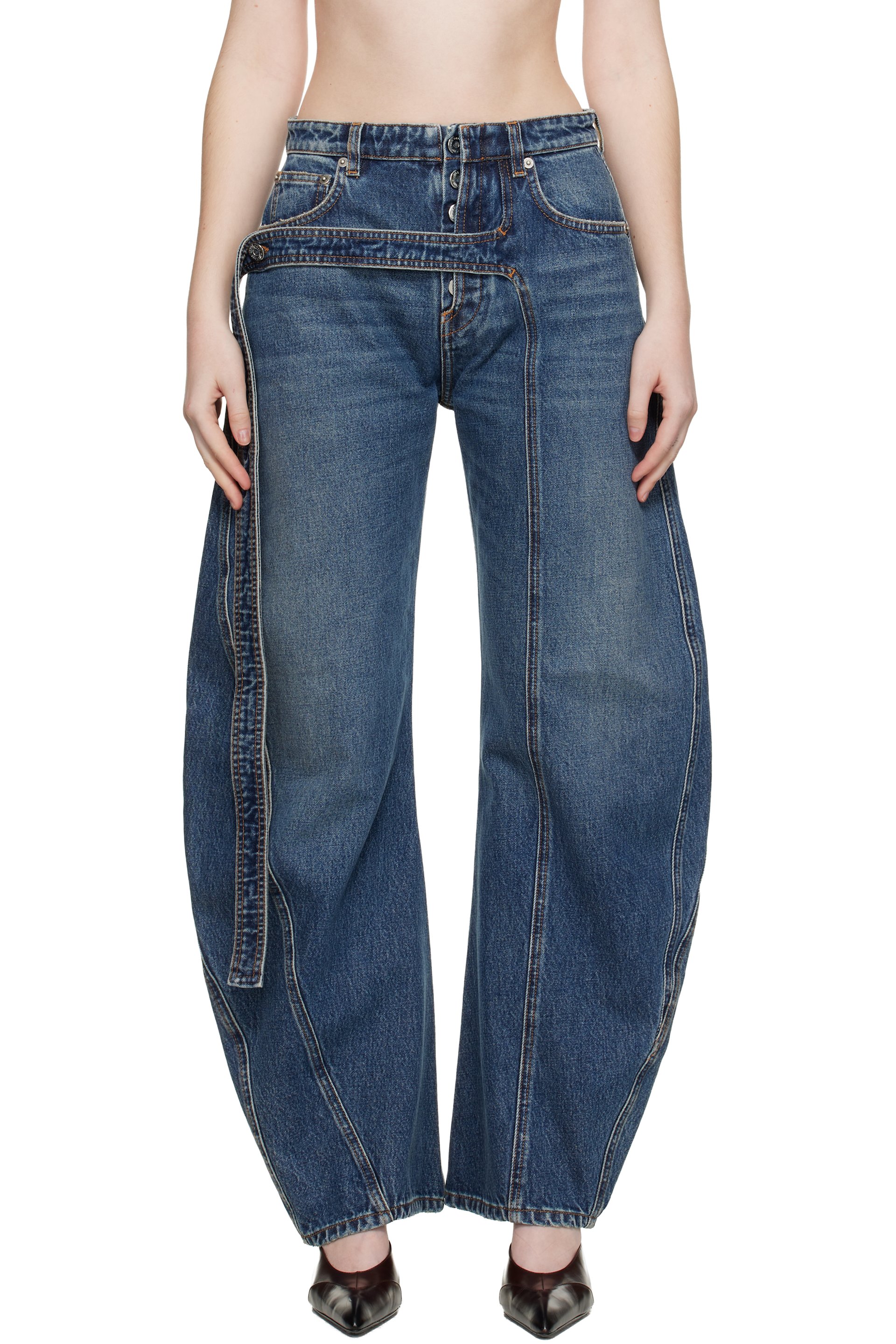 Jean Paul Gaultier - Jean bleu en denim à sangle
