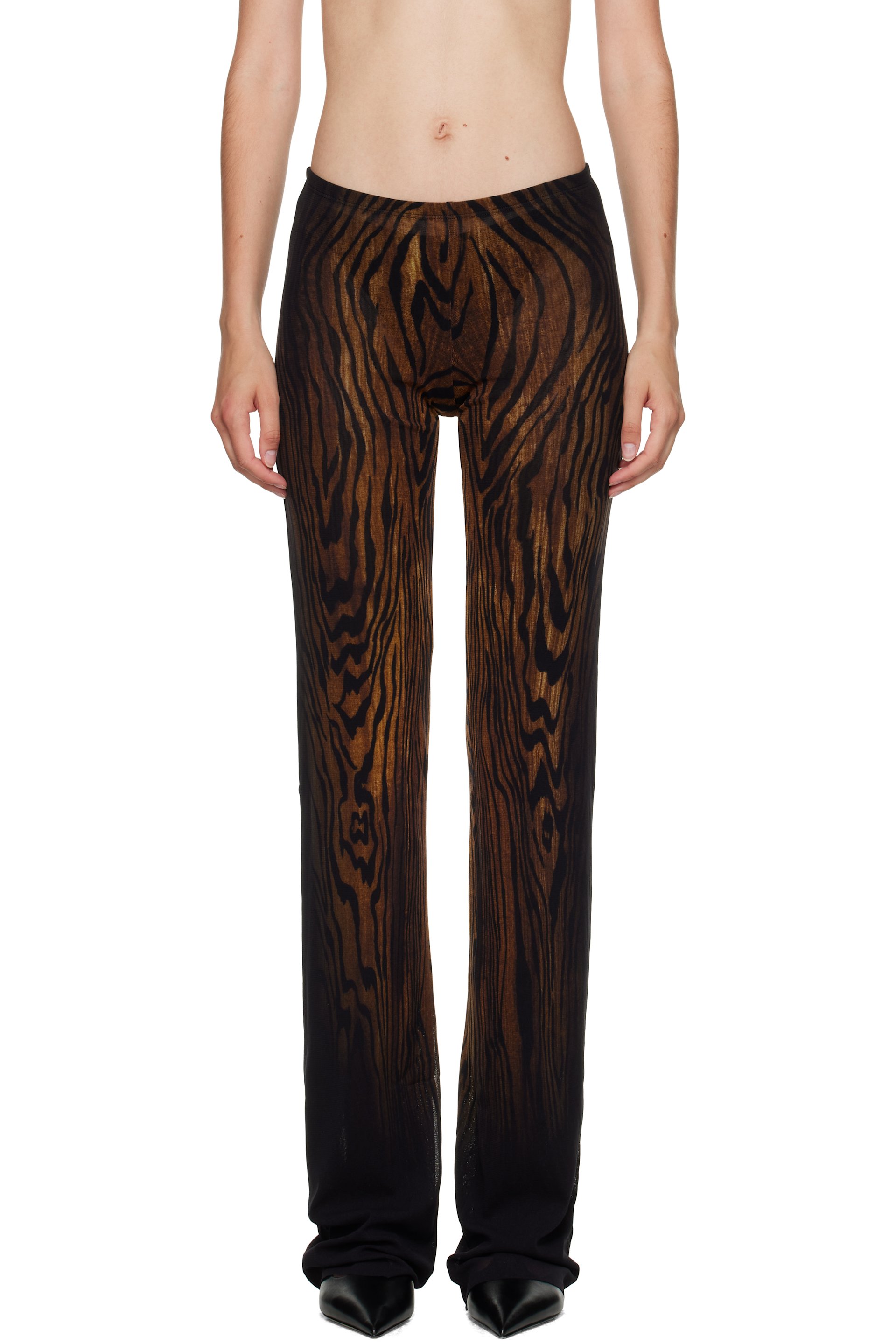 Jean Paul Gaultier - Pantalon de détente noir et brun à imprimé Wood