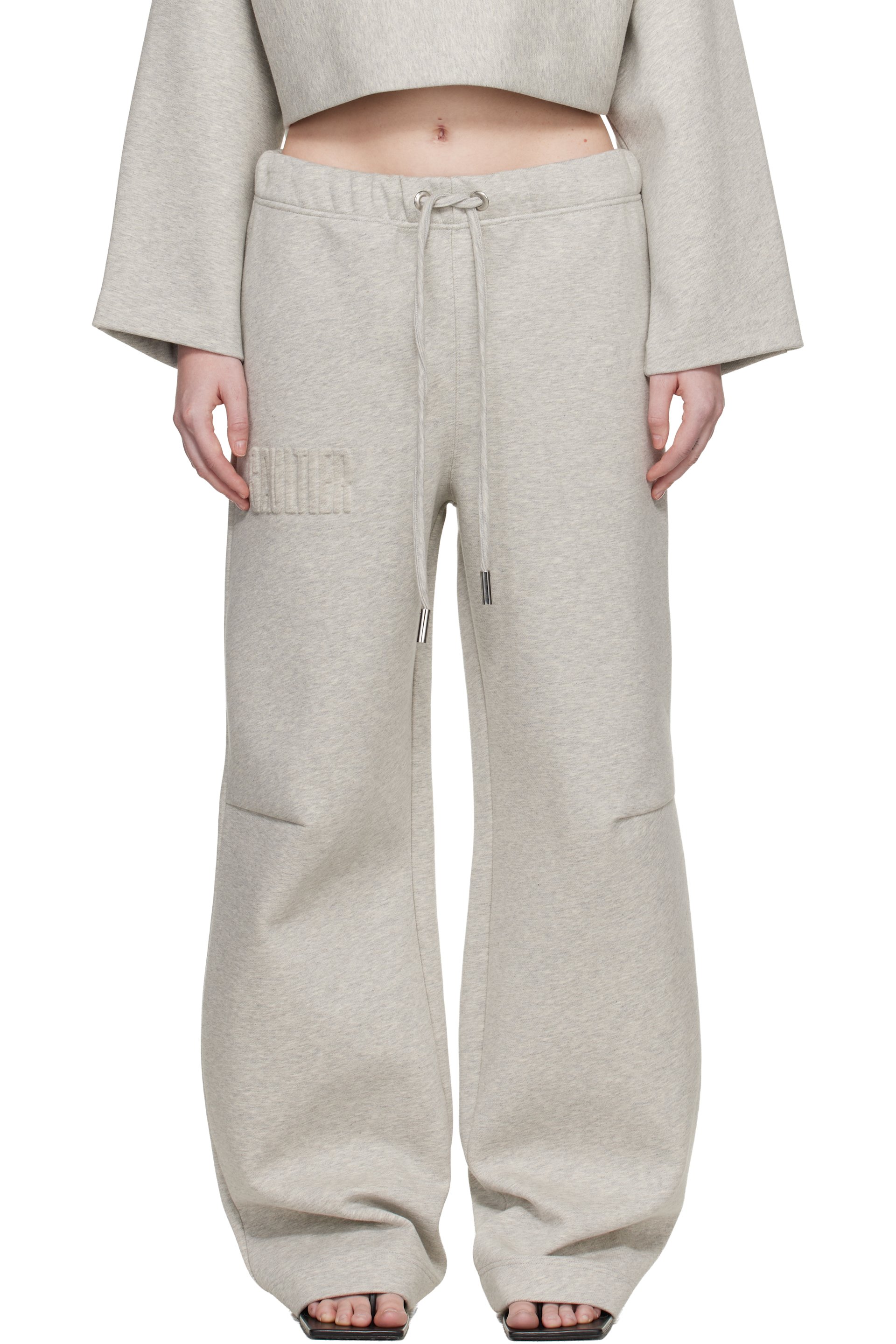Jean Paul Gaultier - Pantalon de détente gris à logo gaufré