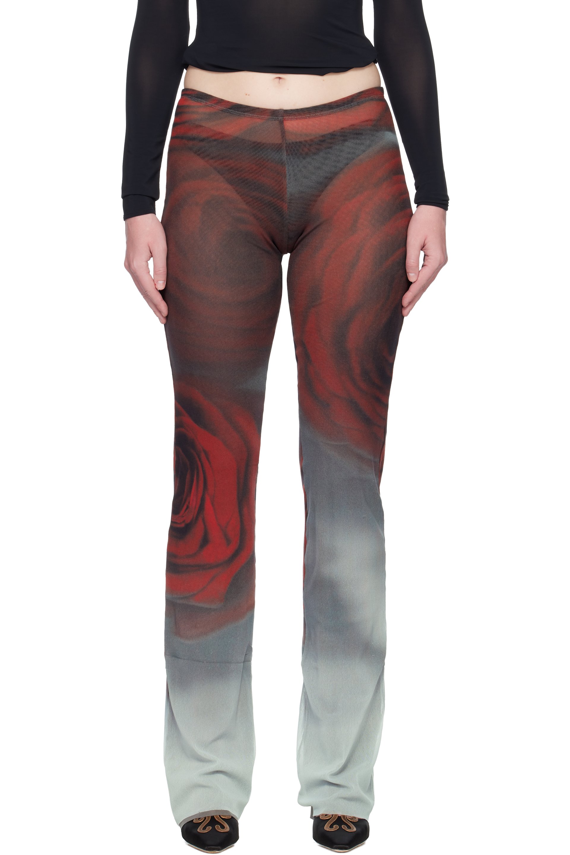 Jean Paul Gaultier - Pantalon de détente rouge à imprimé Blurry Roses