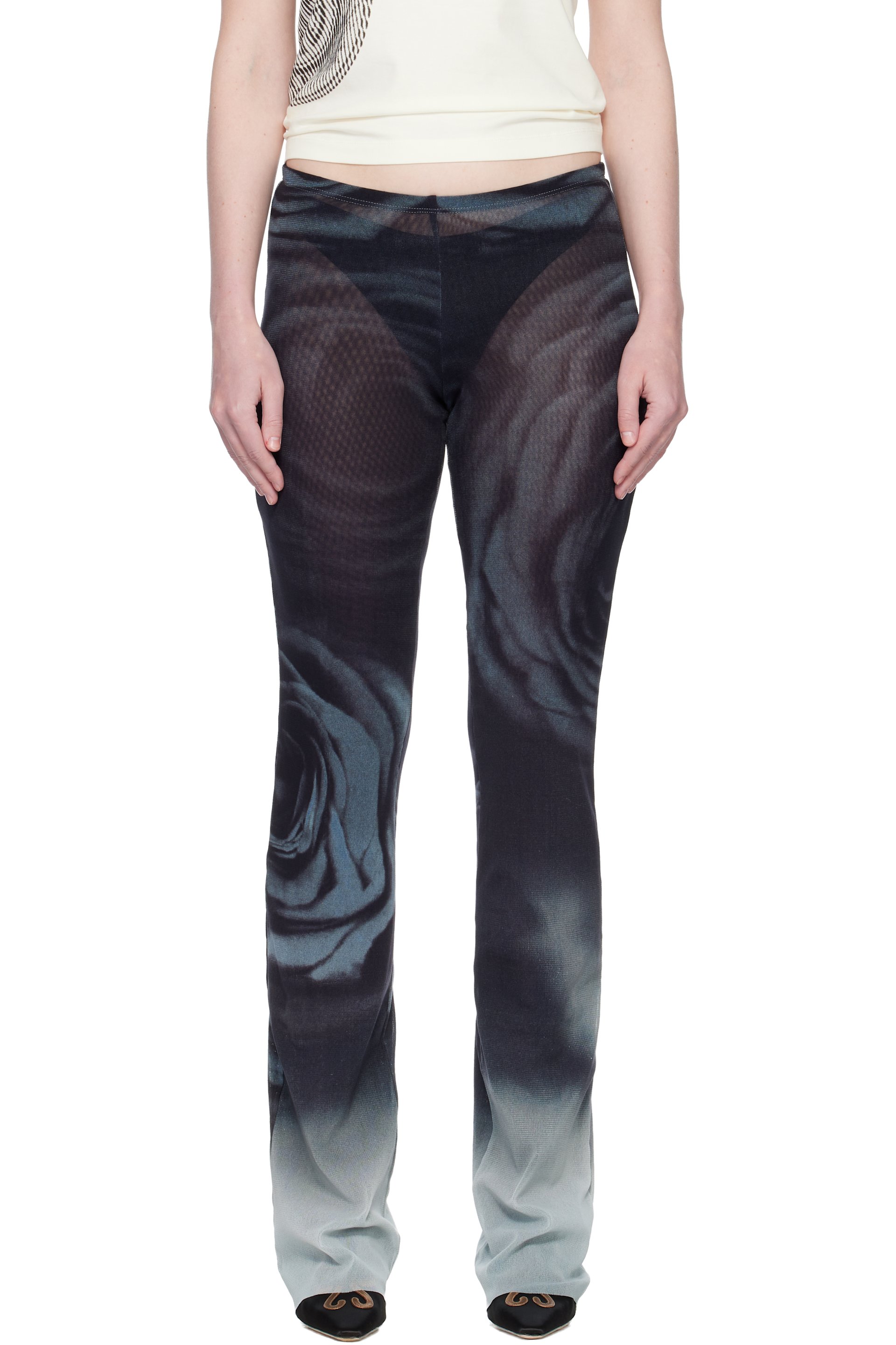 Jean Paul Gaultier - Pantalon de détente noir à imprimé Blurry Roses