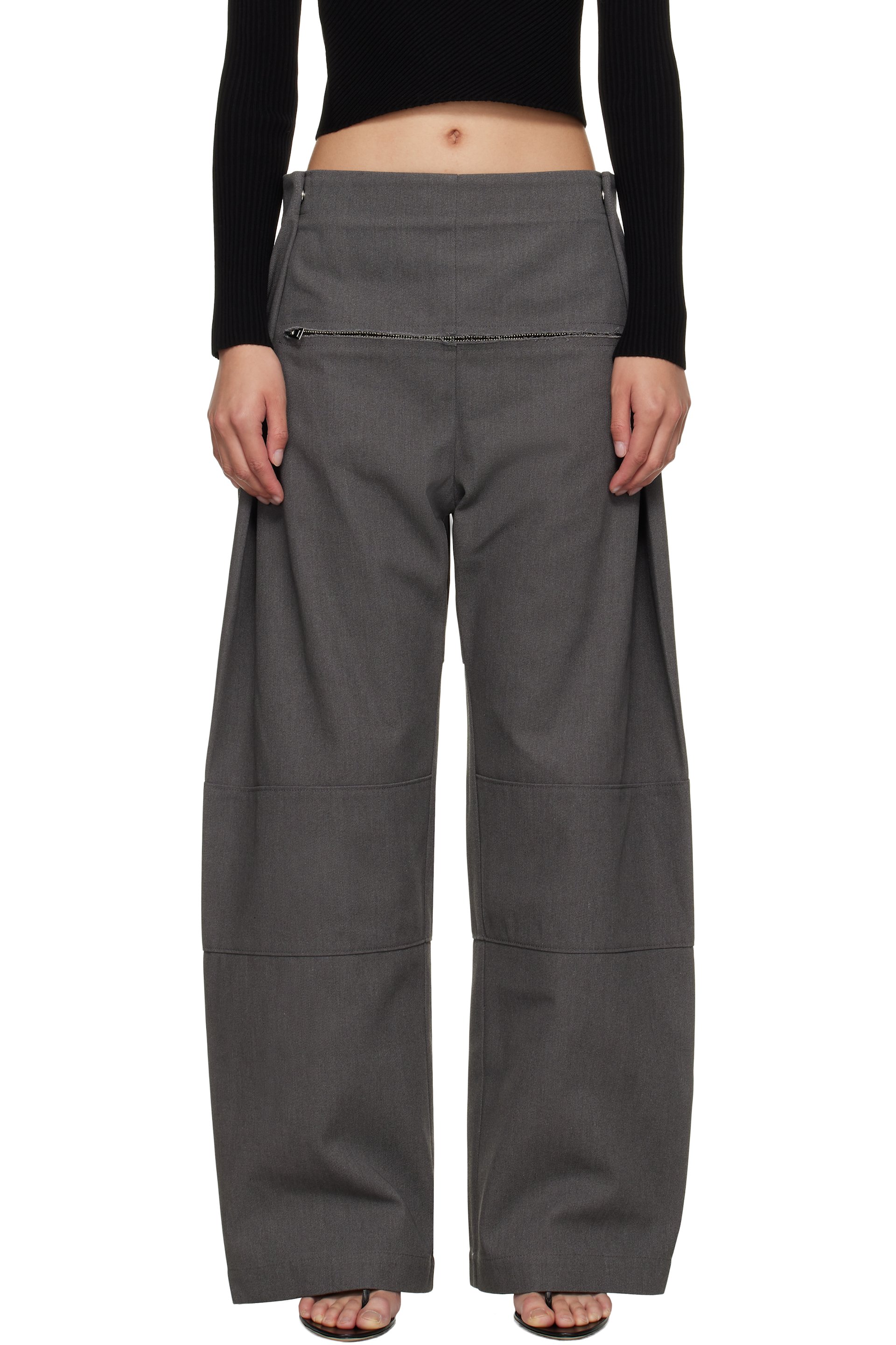 Jean Paul Gaultier - Pantalon gris en denim à glissières