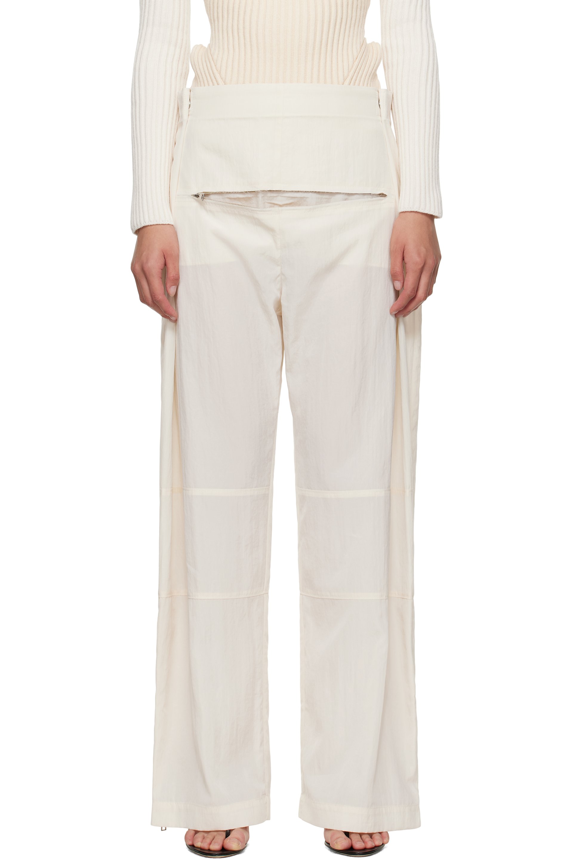 Jean Paul Gaultier - Pantalon blanc cassé à glissières
