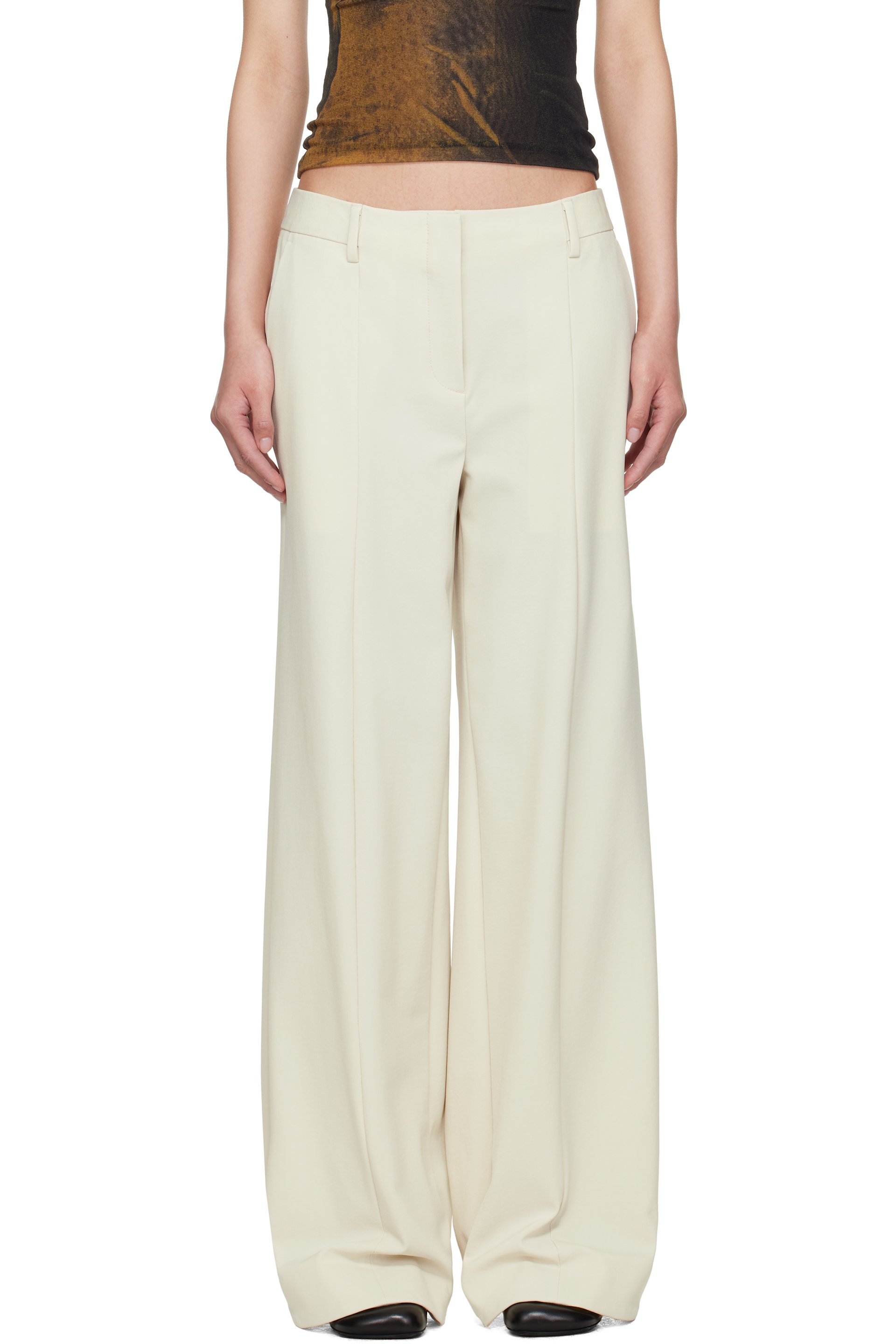 Jean Paul Gaultier - Pantalon blanc cassé à sous-pieds exclusif à SSENSE