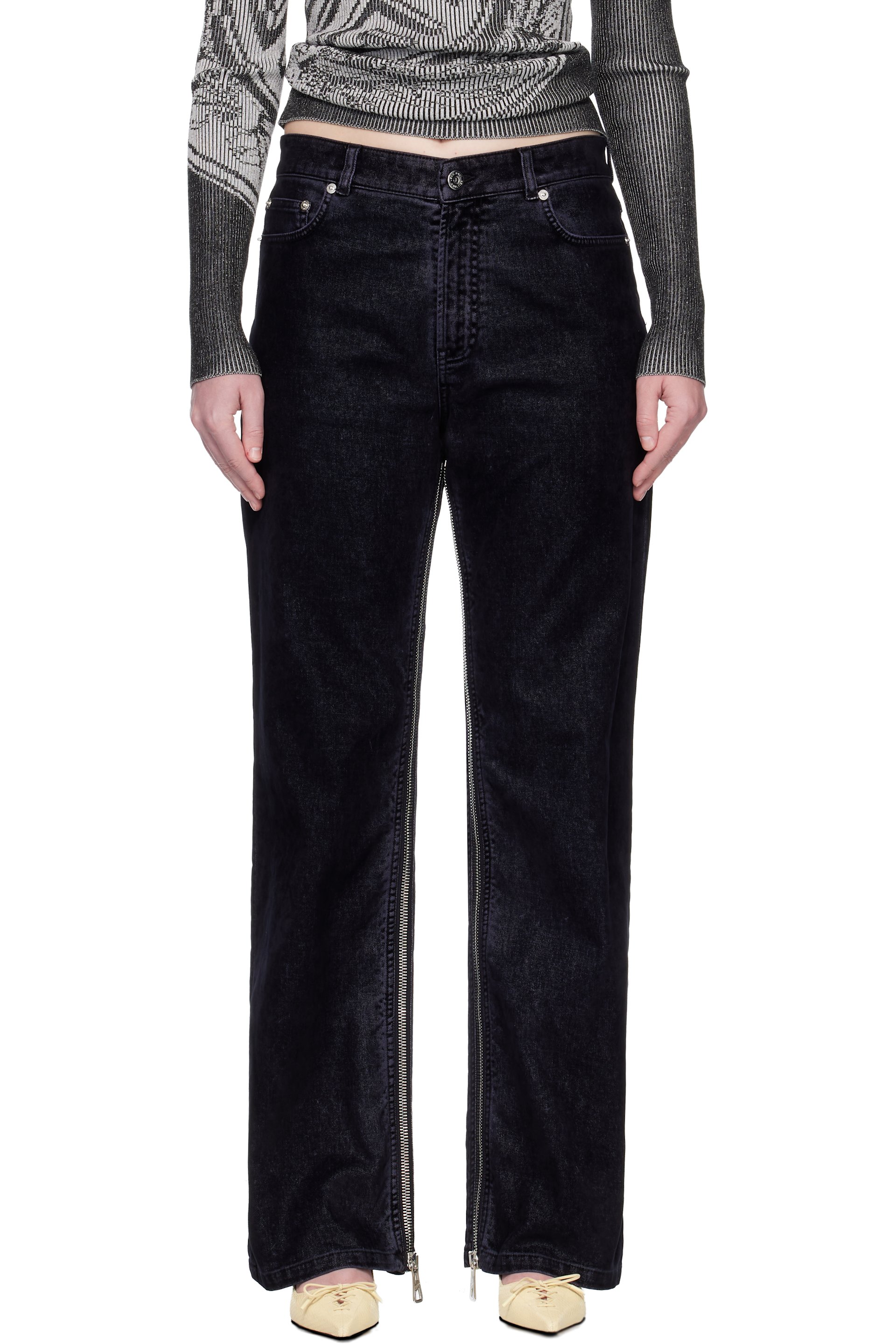 Jean Paul Gaultier - Jean bleu marine en denim floqué