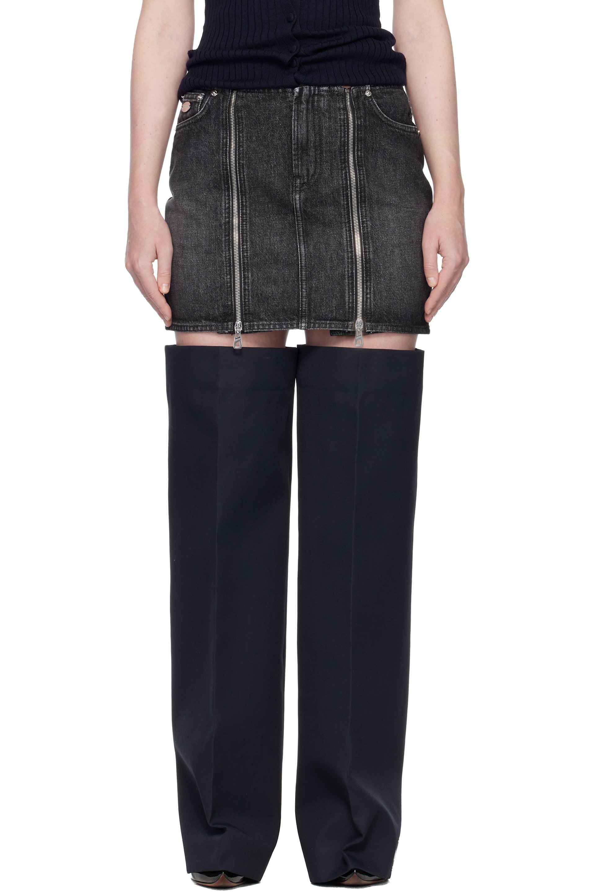 Jean Paul Gaultier - Minijupe noire en denim à glissières avant