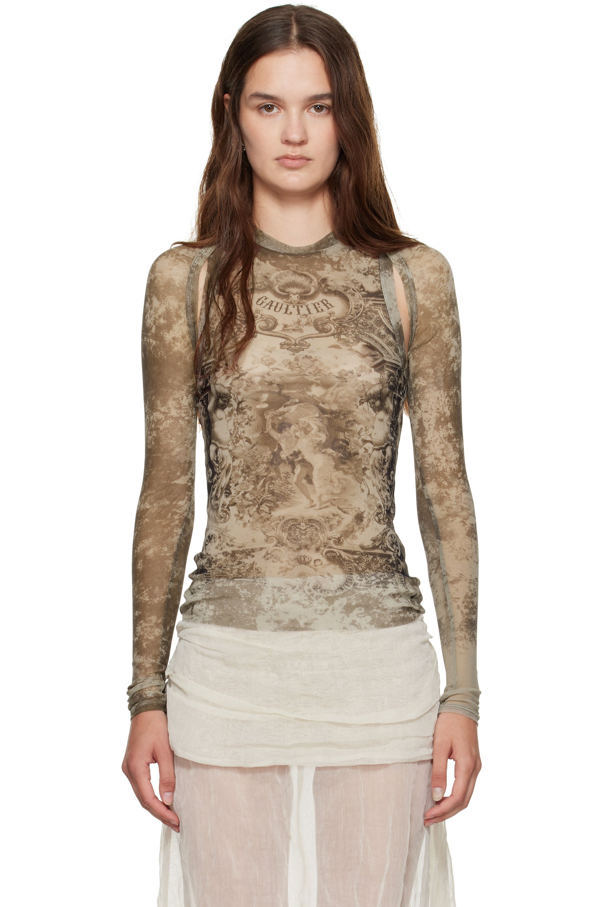 Jean Paul Gaultier - Haut de style boléro beige à imprimé Médaillon