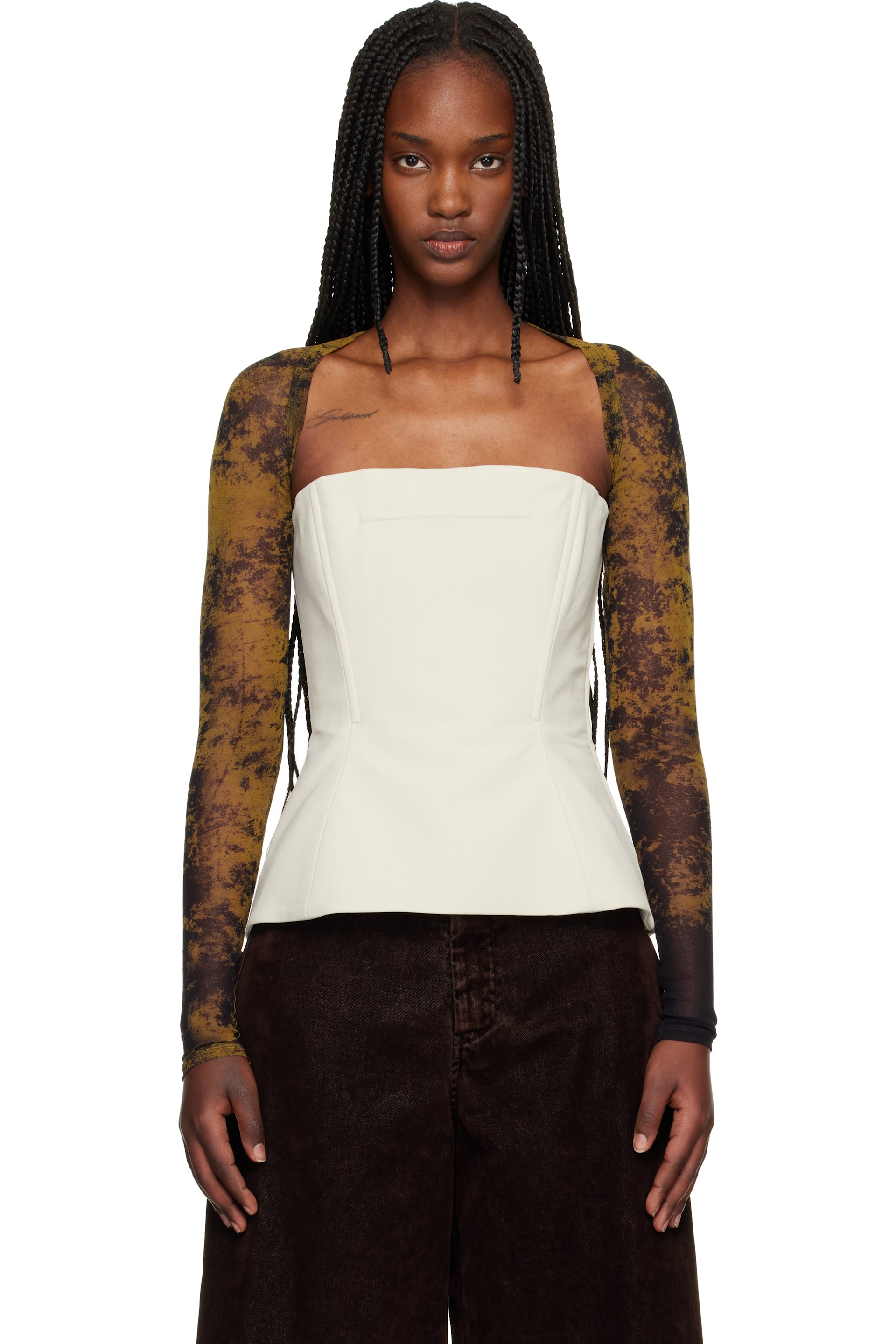 Jean Paul Gaultier - Haut de style boléro beige à imprimé Médaillon