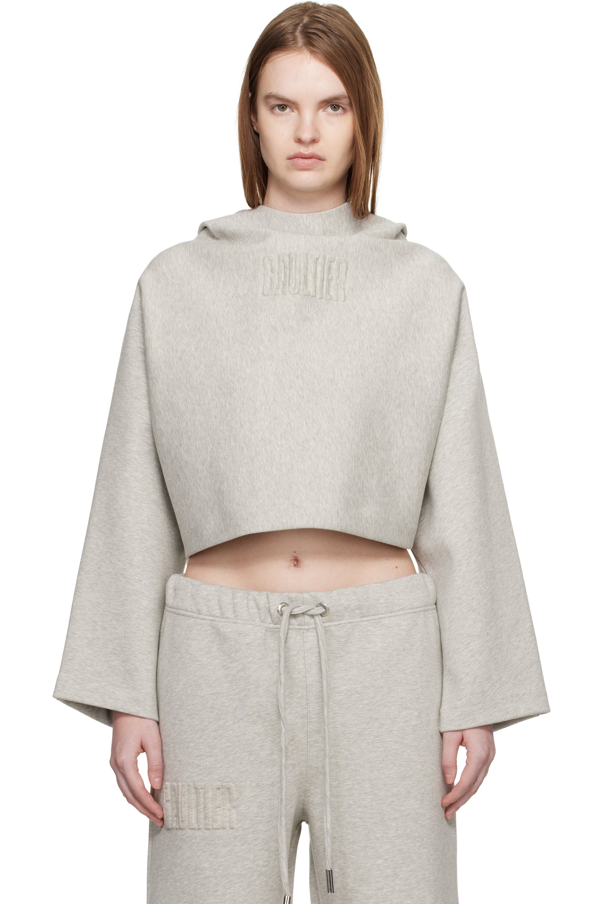 Jean Paul Gaultier - Pull à capuche gris à logo gaufré