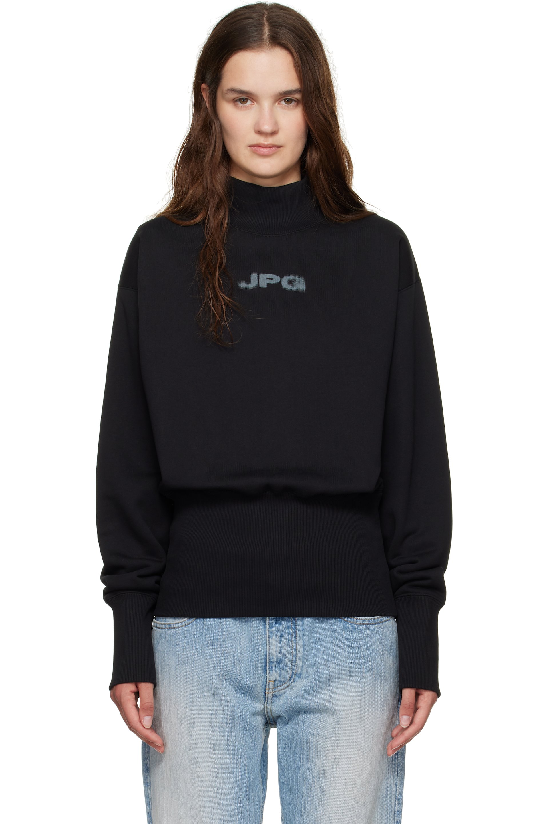 Jean Paul Gaultier - Pull molletonné écourté noir à col ras du cou et à logo JPG