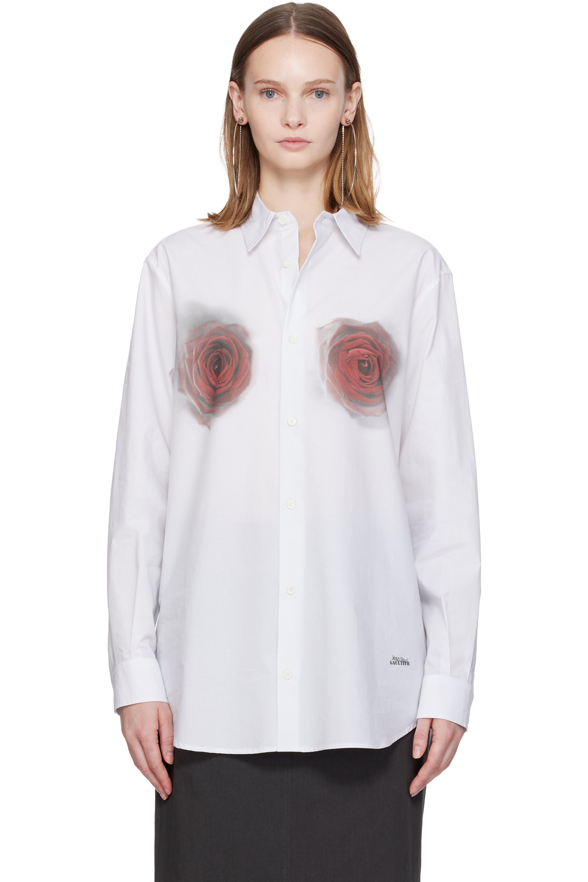Jean Paul Gaultier - Chemise blanche à imprimés Blurry Roses