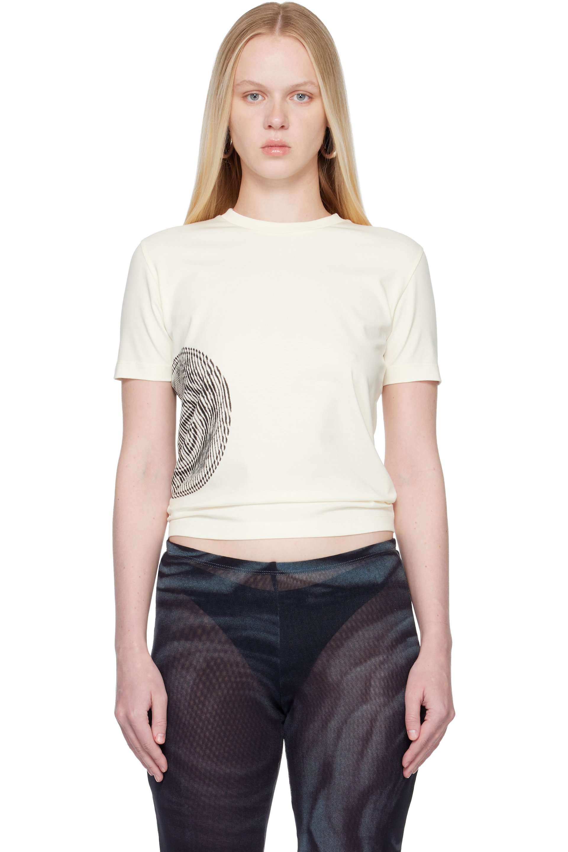 Jean Paul Gaultier - Micro t-shirt blanc cassé à logo à feuilles de laurier