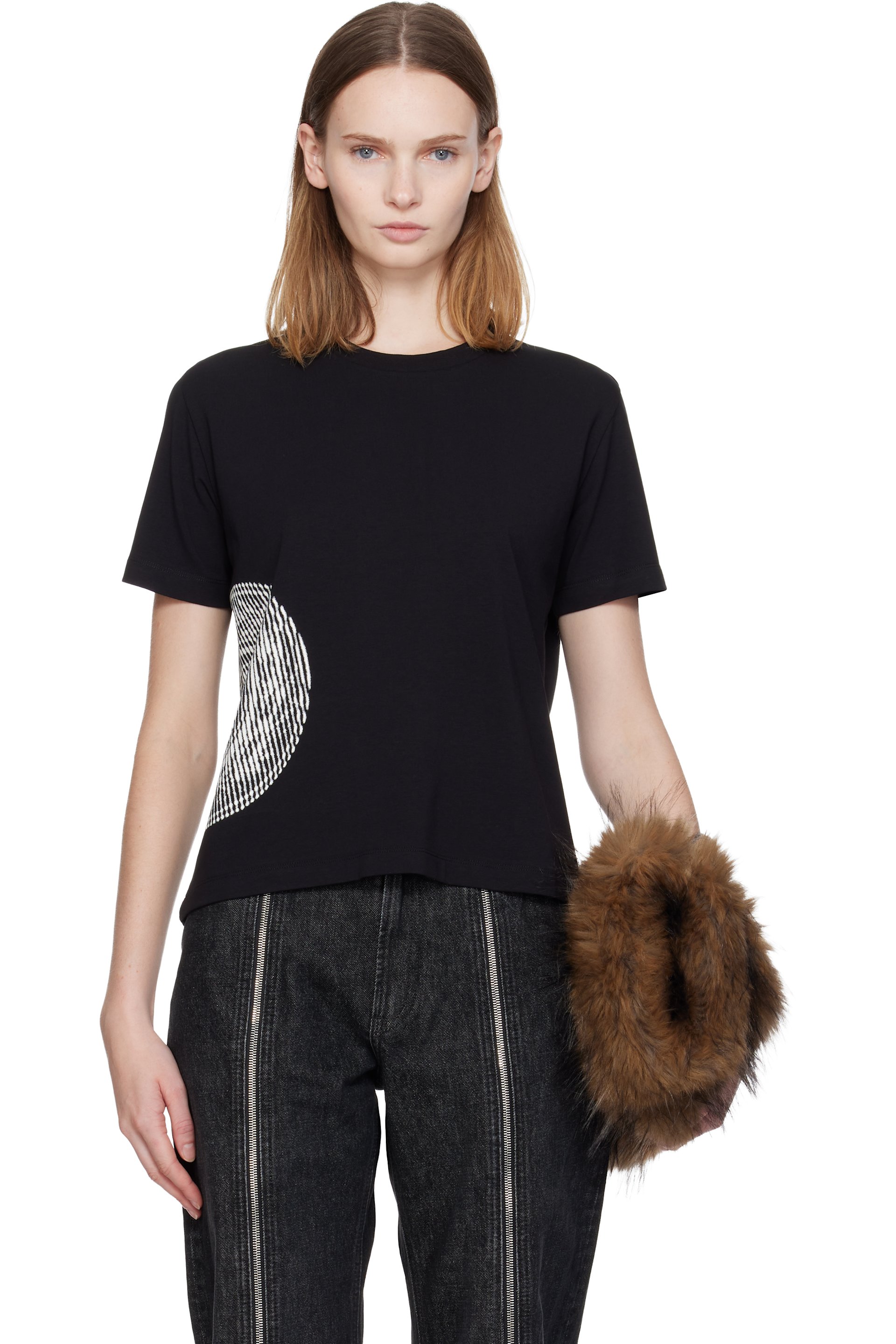 Jean Paul Gaultier - Micro t-shirt noir à logo à feuilles de laurier