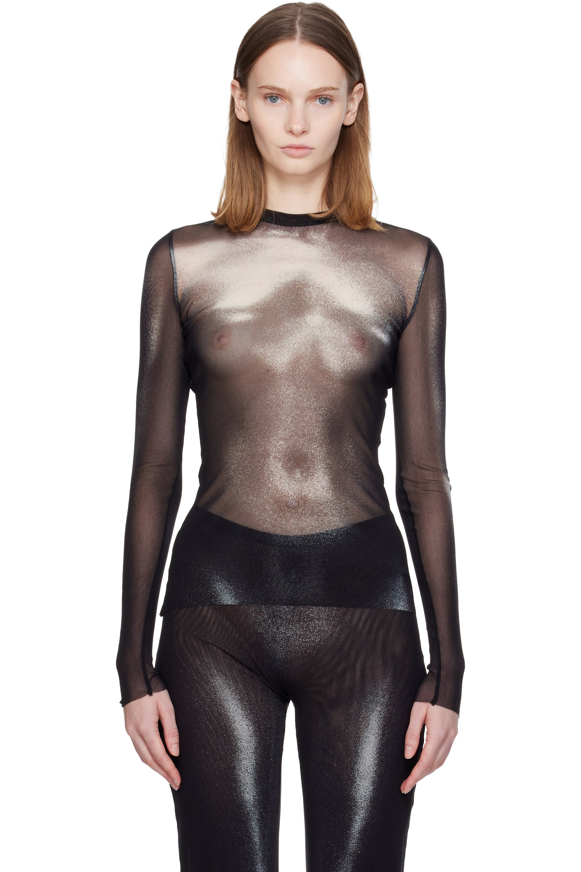 Jean Paul Gaultier - Haut noir et blanc à motif Body Dust argenté
