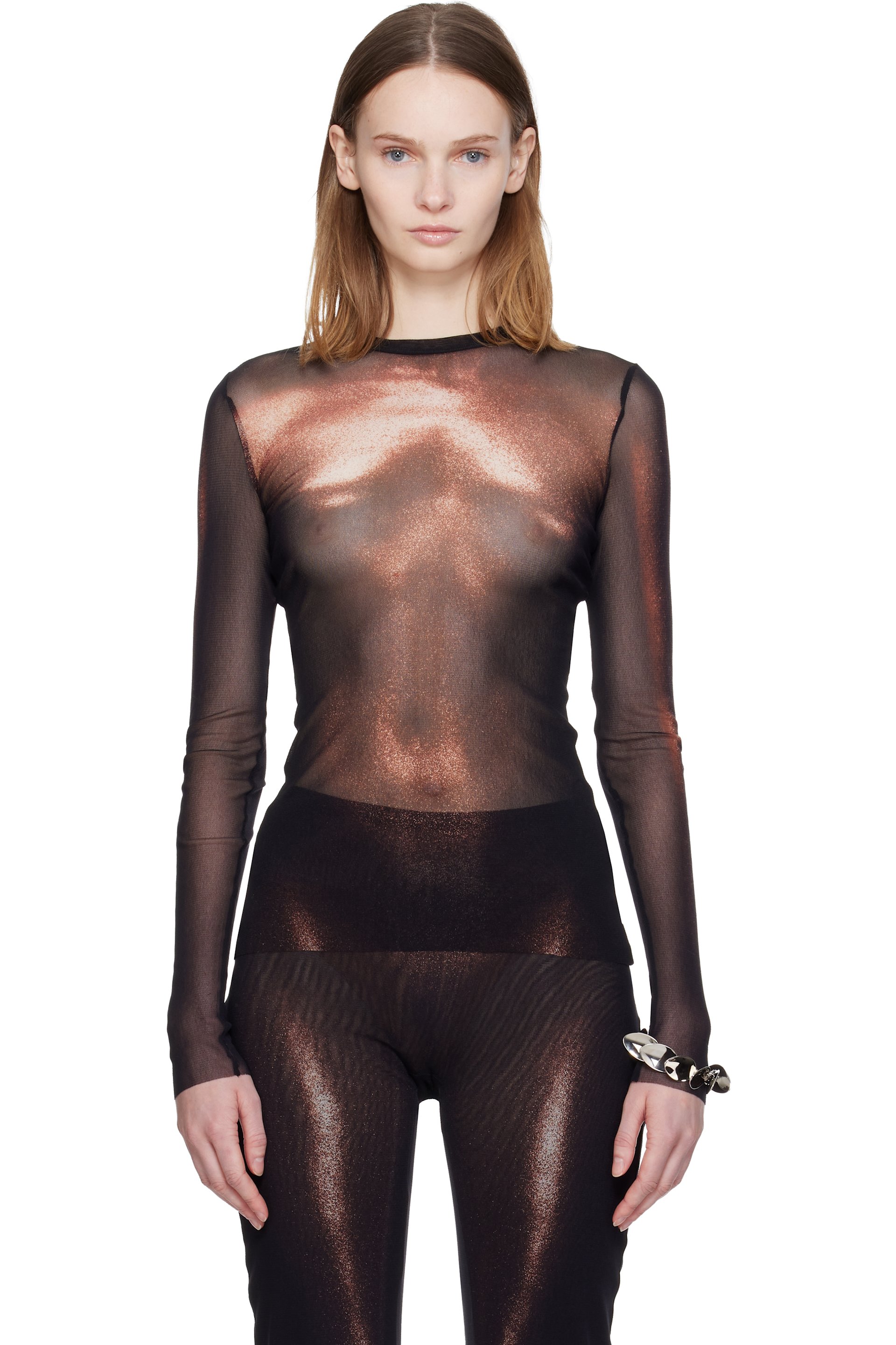 Jean Paul Gaultier - Haut noir et brun à motif Body Dust bronze