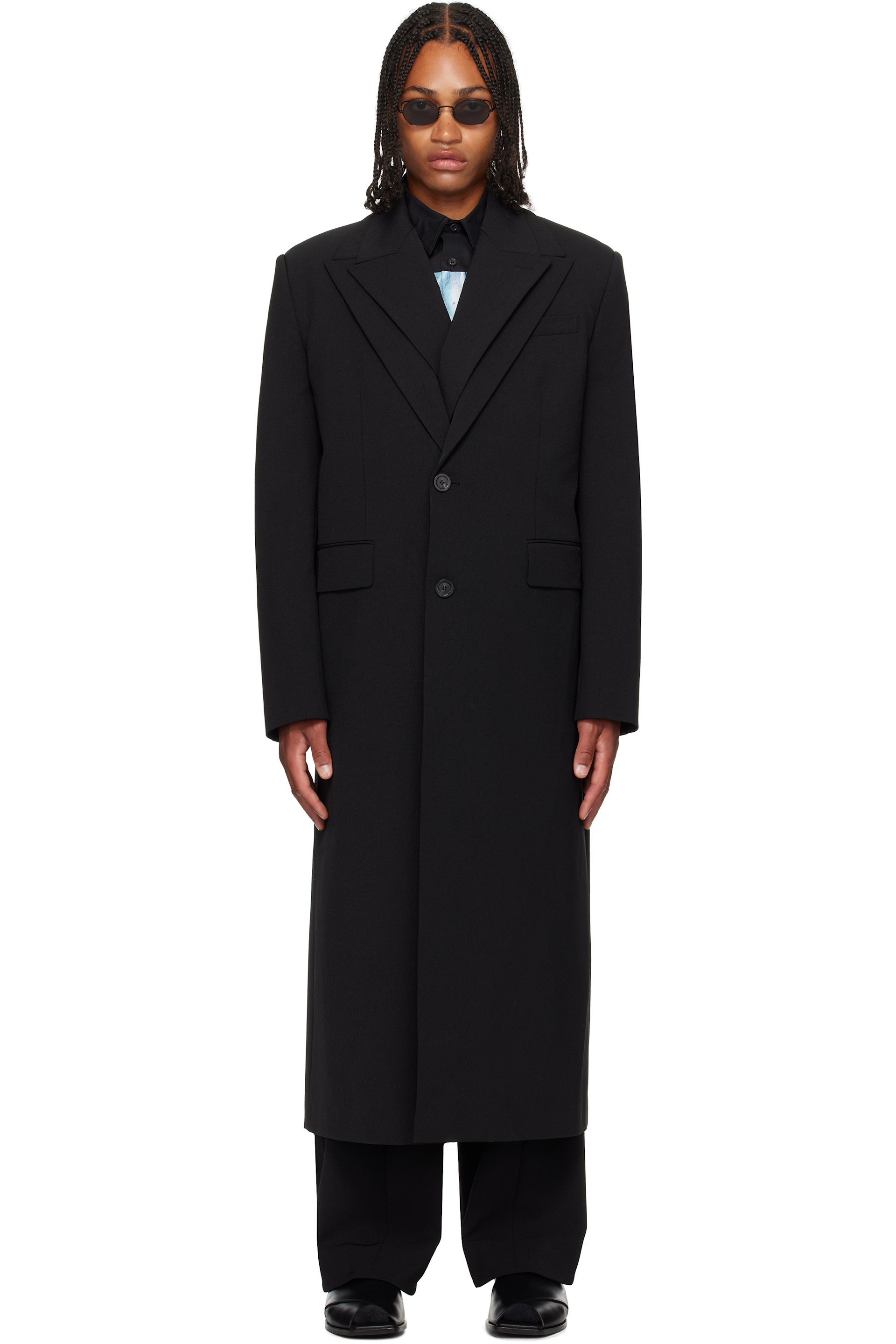 Black Double Layer Coat by Jean Paul Gaultier on Sale