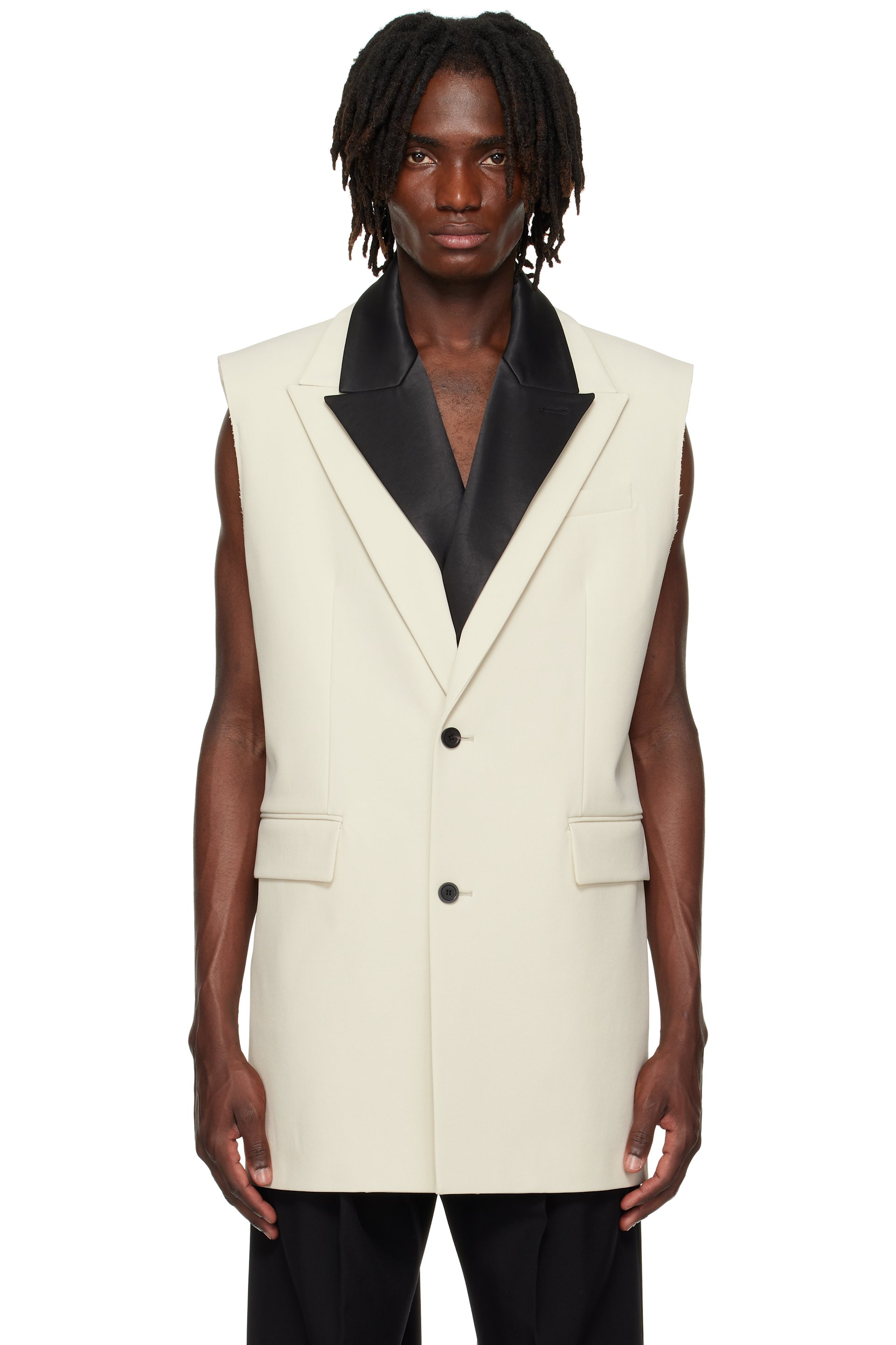 Jean Paul Gaultier - Veston étagé sans manches beige et noir exclusif à SSENSE