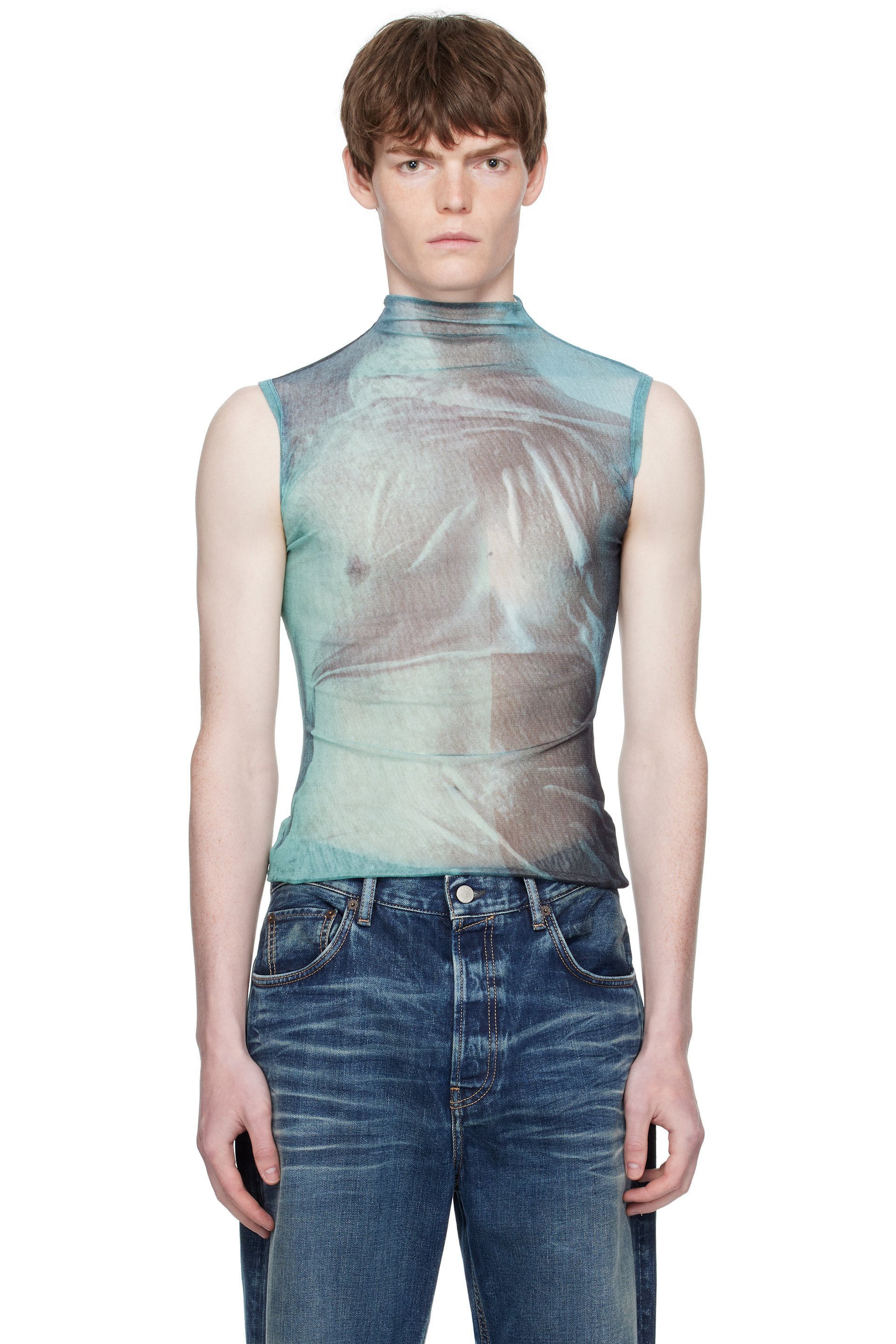 Jean Paul Gaultier: Blue Printed Water Turtleneck | SSENSE